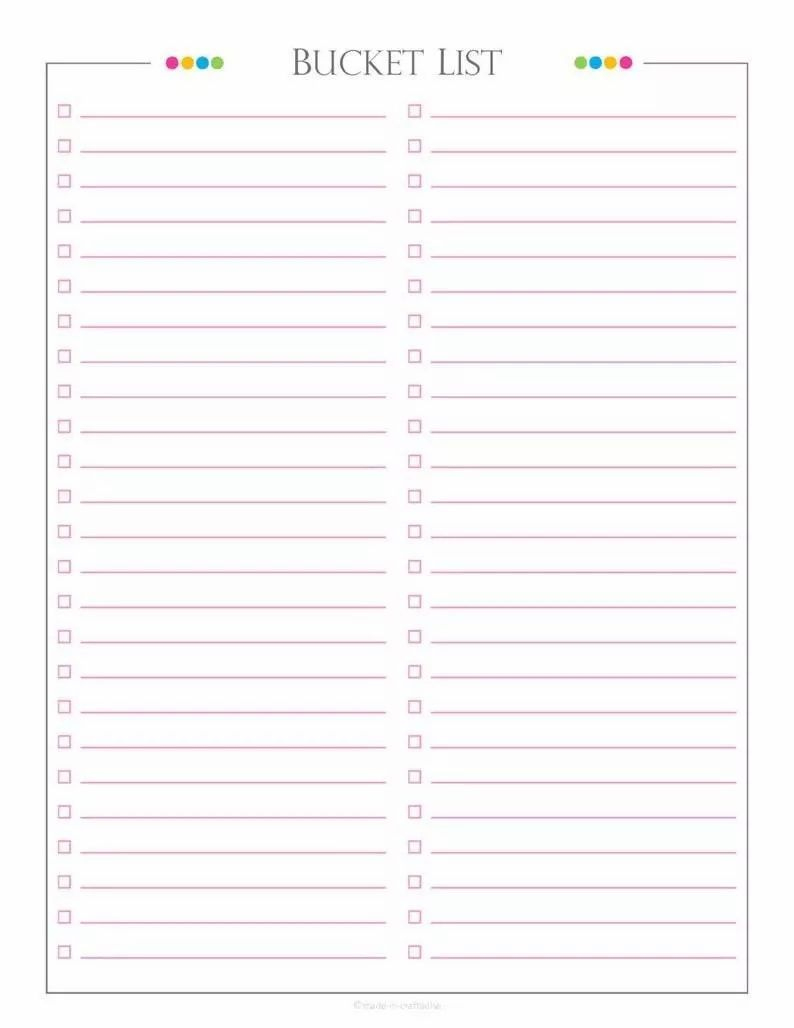 15 Printable Bucket List Templates For Your Dream Goals regarding Cute Printable Bucket List Template