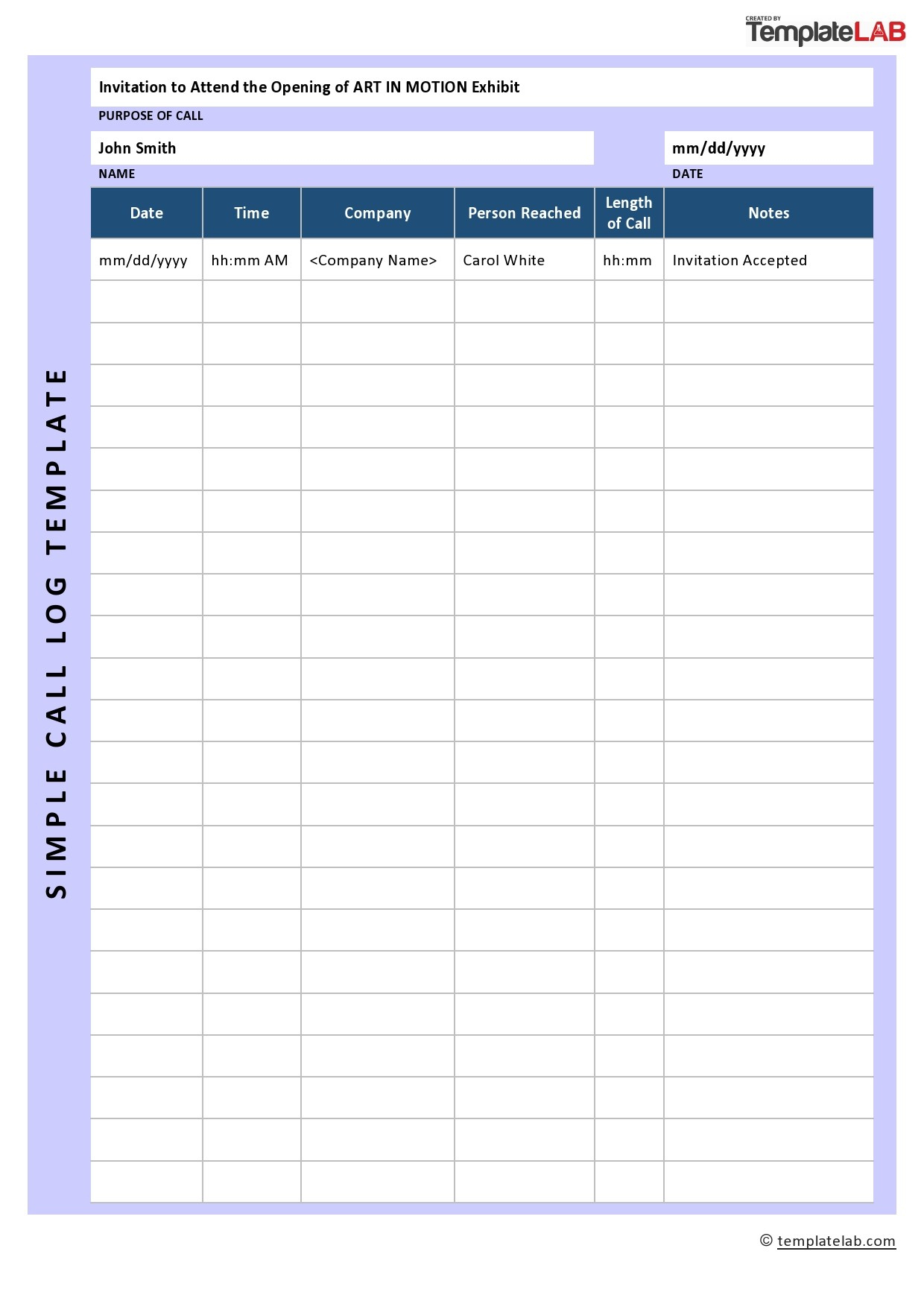 20+ Printable Call Log Templates [Word,Excel,Pdf] - Templatelab regarding Printable Call Log Template