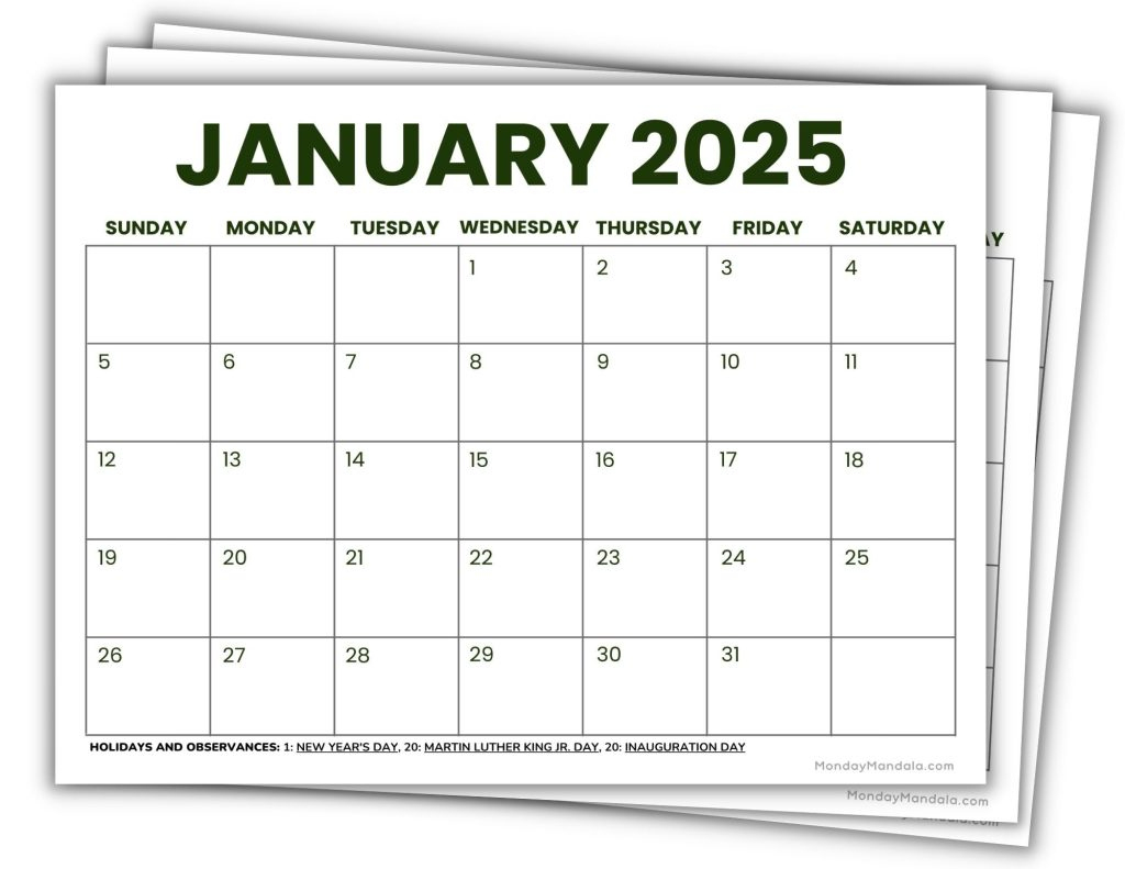 2025 Printable Calendars (56 Free Pdf Printables) with Free Printable Blank Calendar Template 2025