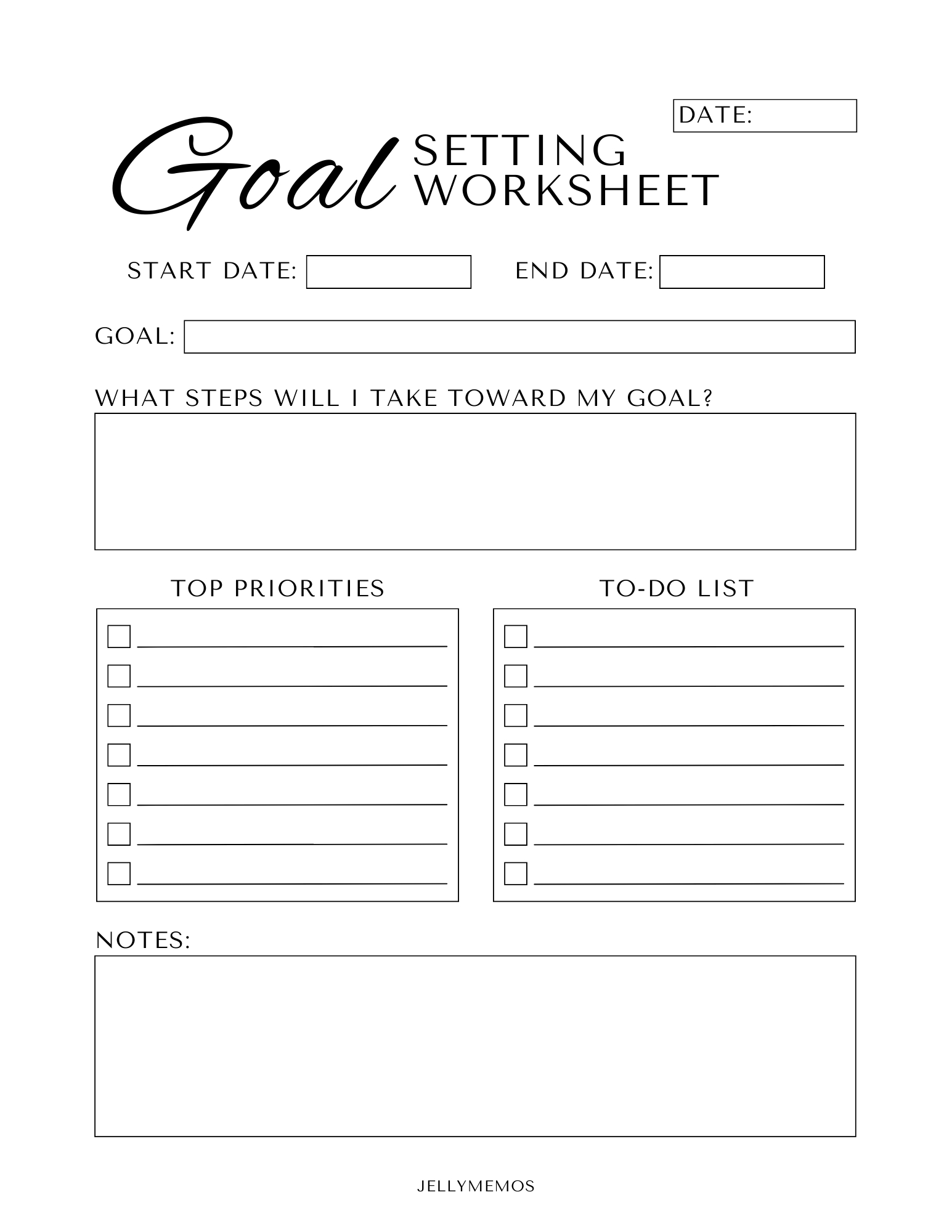 25 Monthly Focus Ideas (+ Goal Setting Printables!) - Jellymemos regarding Cute Printable Goal Template