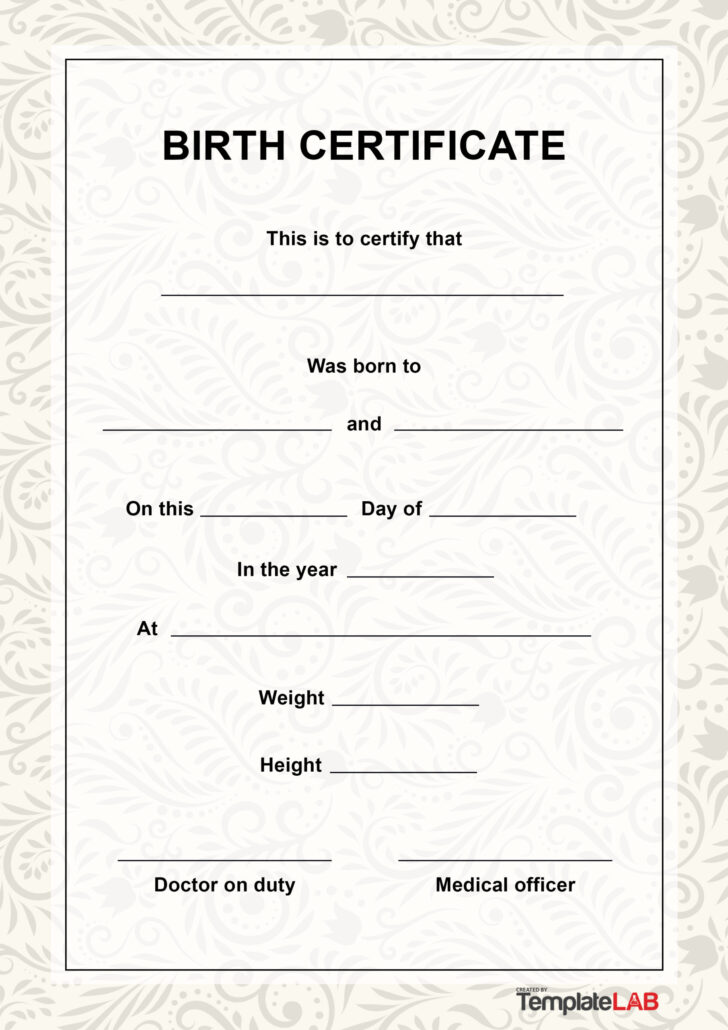 Printable Birth Certificate Template