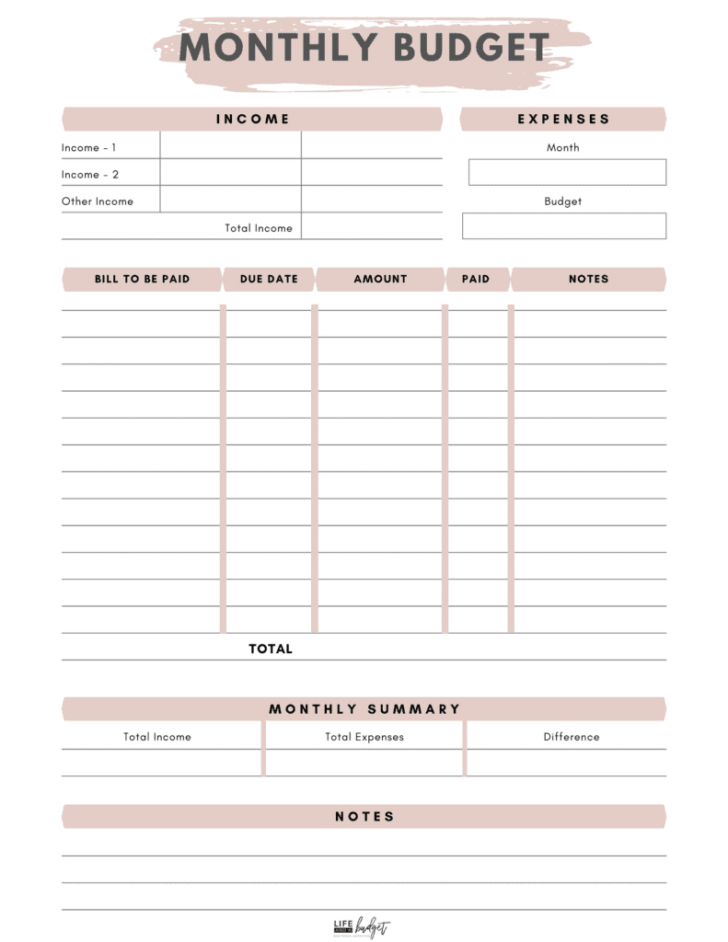 Free Budget Template Printable