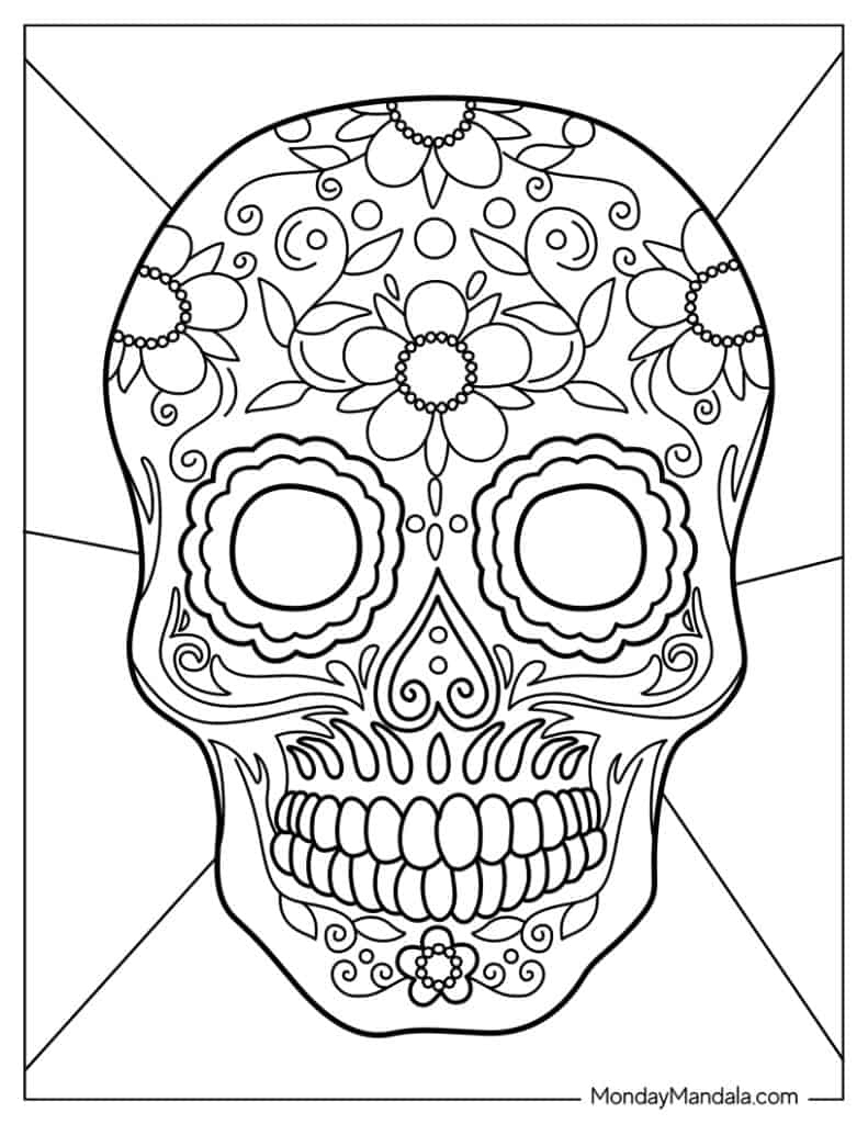 30 Sugar Skulls Coloring Pages (Free Pdf Printables) intended for Printable Sugar Skull Template