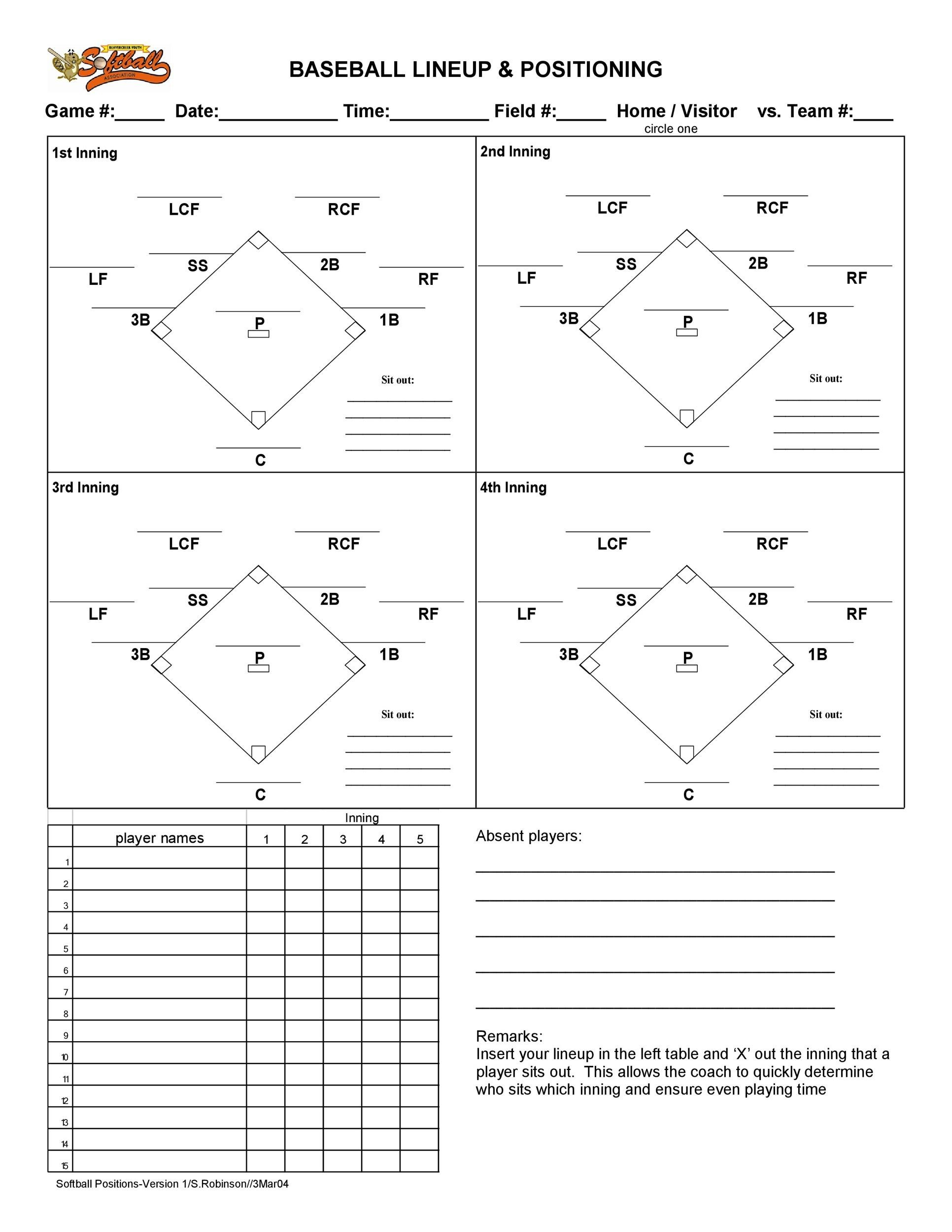 33 Printable Baseball Lineup Templates [Free Download] ᐅ Templatelab inside Printable Baseball Position Template