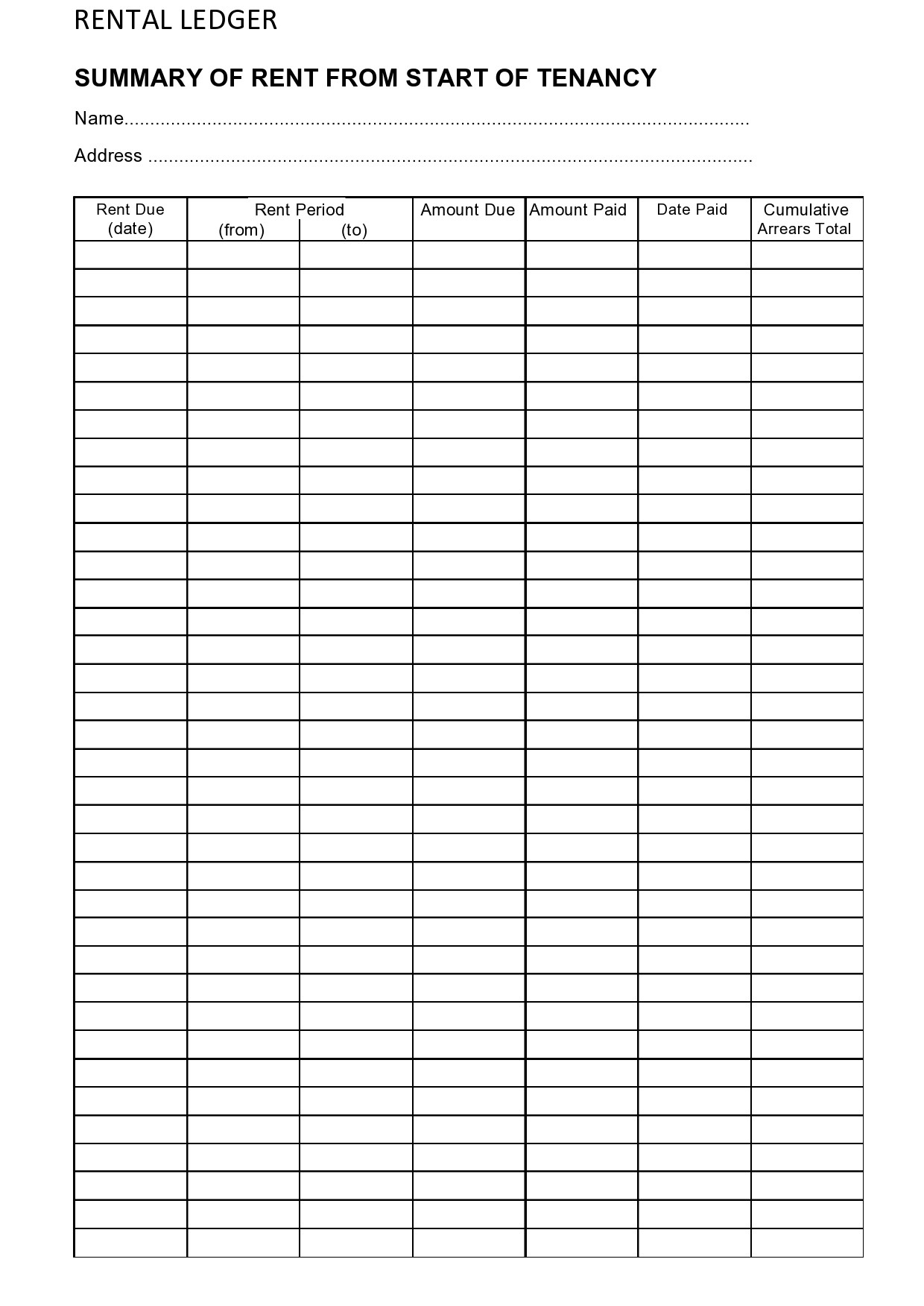 39 Printable Rental Ledger Templates (Lease Ledger) intended for Printable Landlord Rental Payment Ledger Template