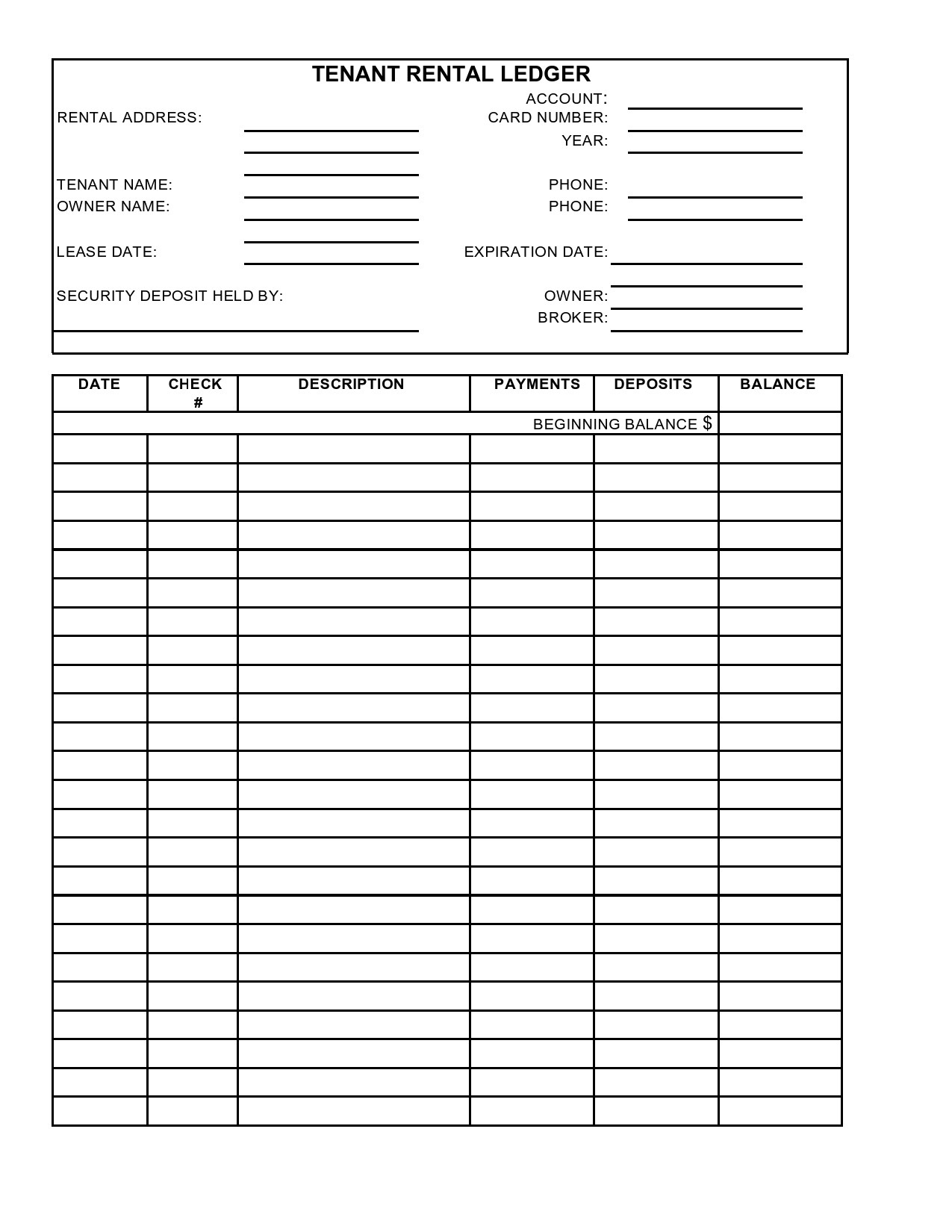 39 Printable Rental Ledger Templates (Lease Ledger) pertaining to Printable Landlord Rental Payment Ledger Template