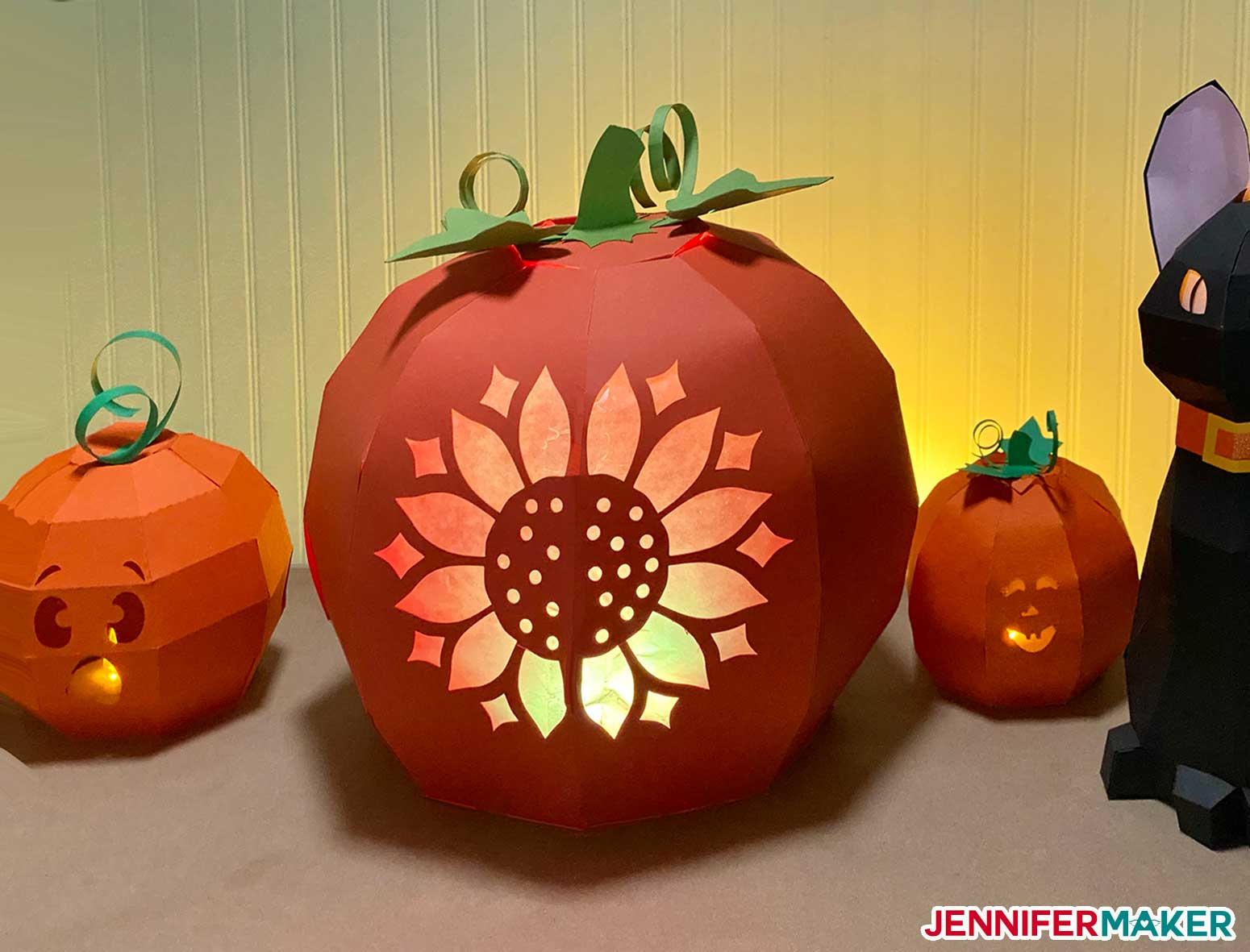 3D Paper Pumpkin Carving Kit With Fun Designs - Jennifer Maker inside Printable 3D Paper Pumpkin Templates