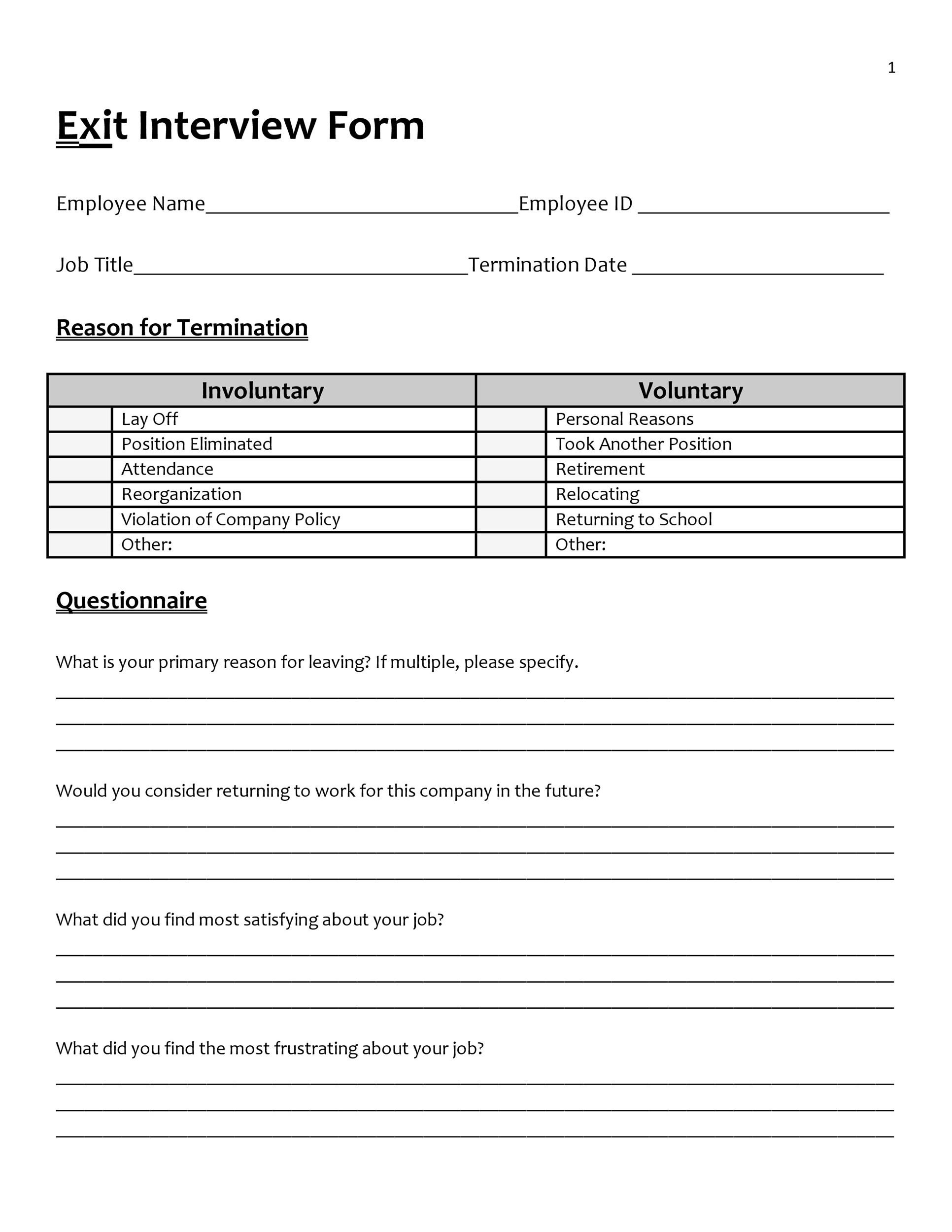 40 Best Exit Interview Templates &amp;amp; Forms ᐅ Templatelab with Printable Exit Interview Template