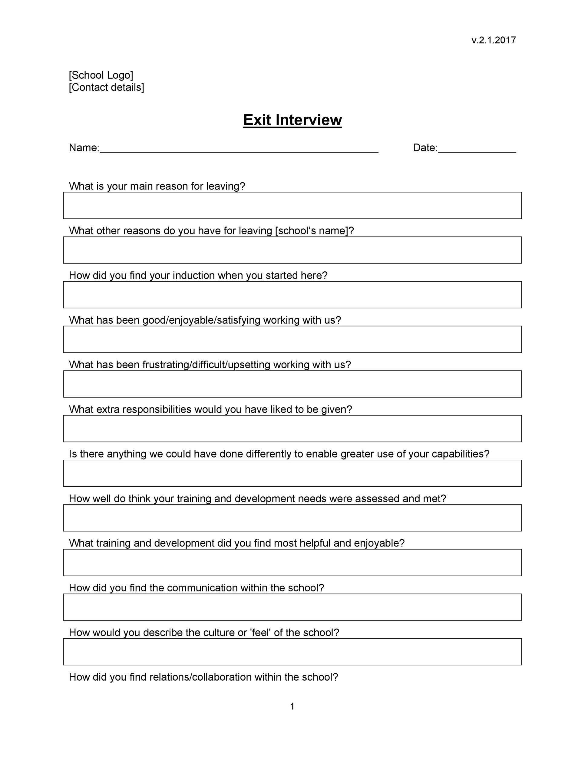 40 Best Exit Interview Templates &amp;amp; Forms ᐅ Templatelab within Printable Exit Interview Template