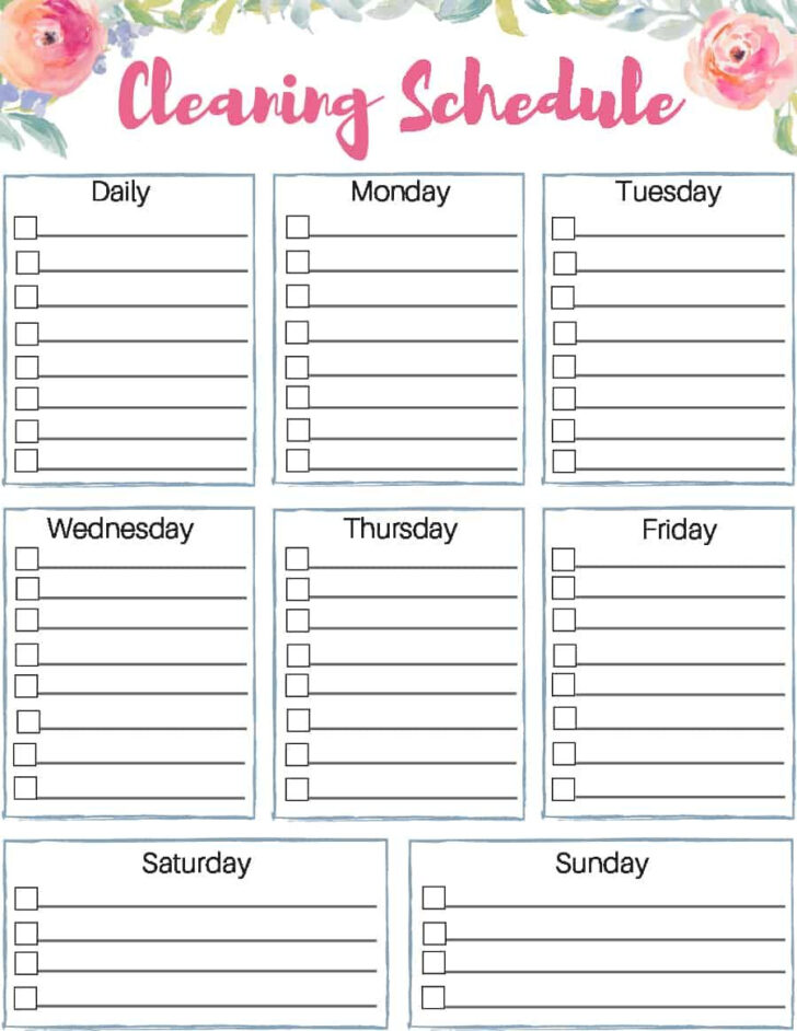 Printable House Cleaning Schedule Template