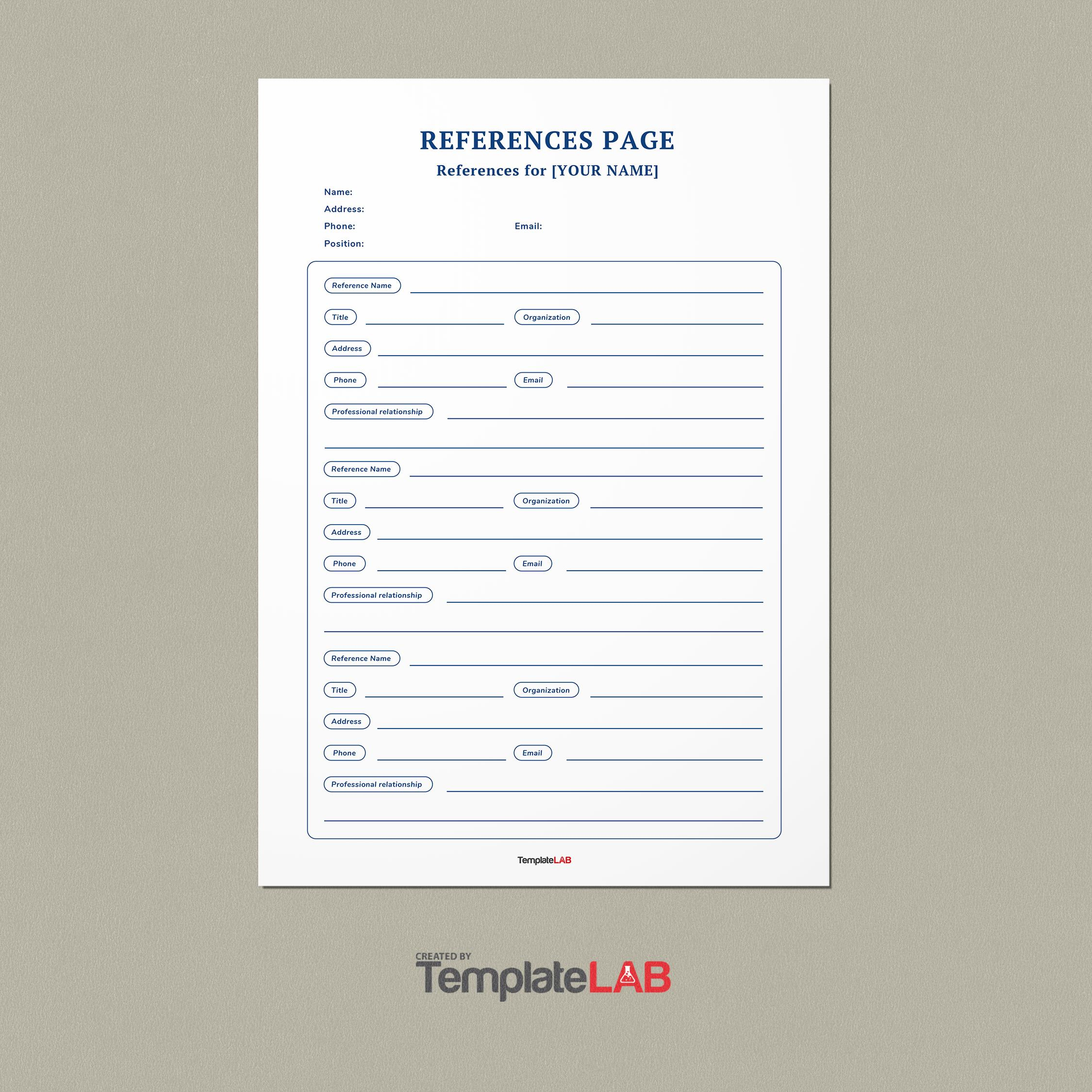 40 Professional Reference Page / Sheet Templates ᐅ Templatelab in Printable Reference Sheet Template