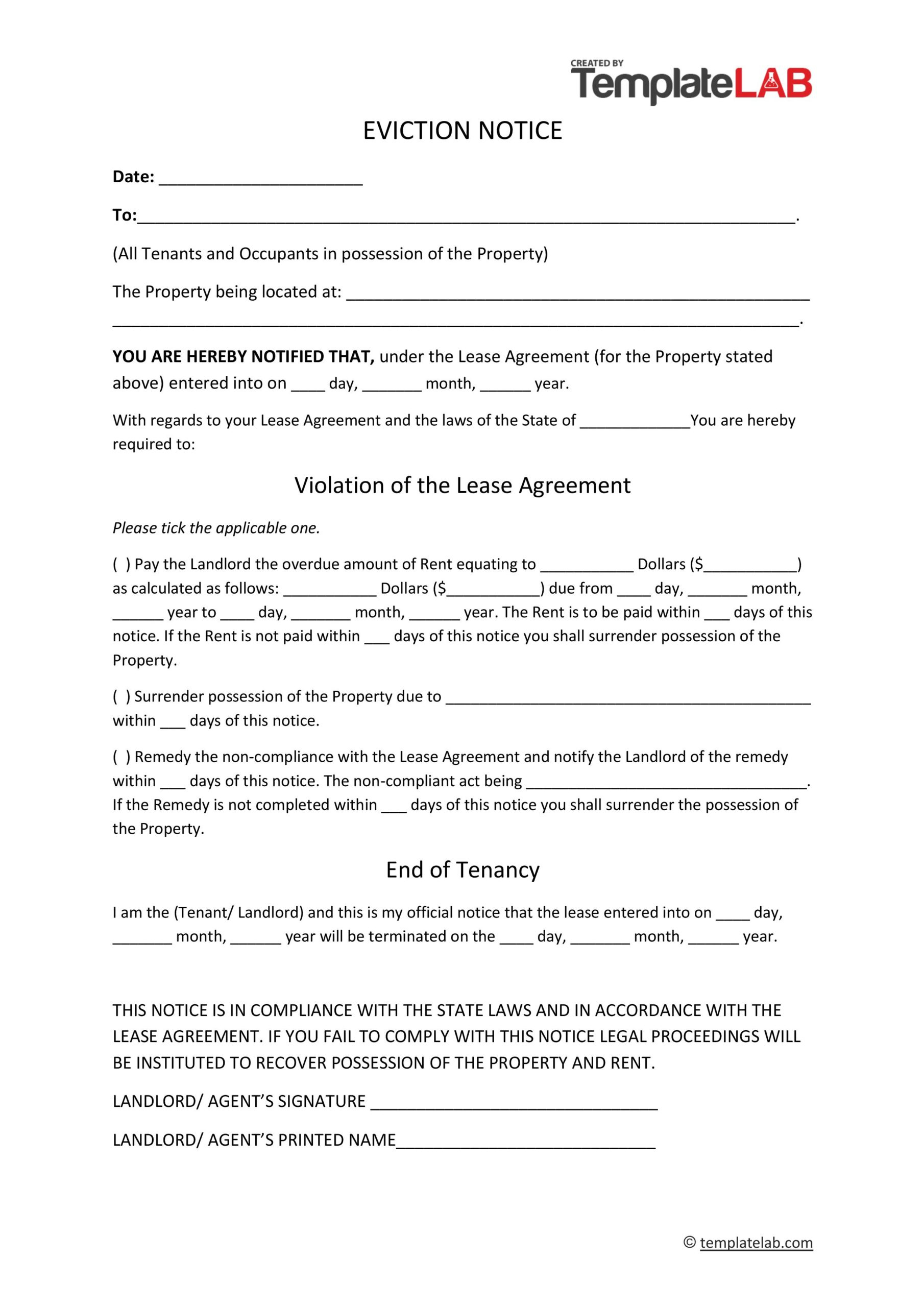 45 Free Eviction Notice Templates [Word &amp;amp; Pdf] - Templatelab for Printable Eviction Notice Template