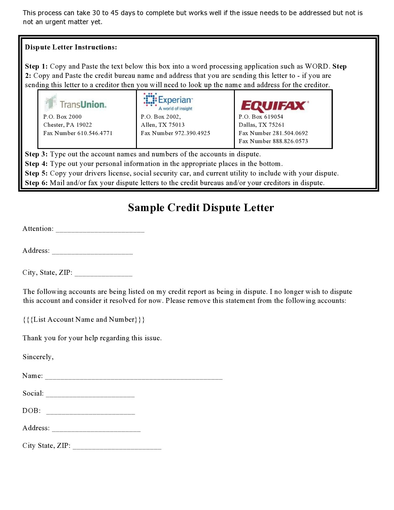 50 Best Credit Dispute Letters Templates [Free] ᐅ Templatelab with regard to Printable 609 Letter Template