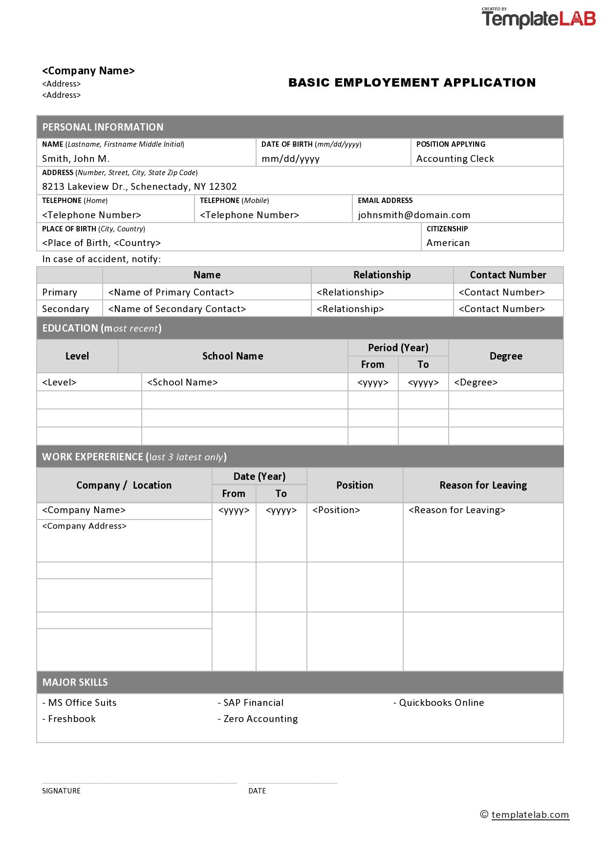 50 Free Employment / Job Application Form Templates [Printable] ᐅ for Printable Job Application Template