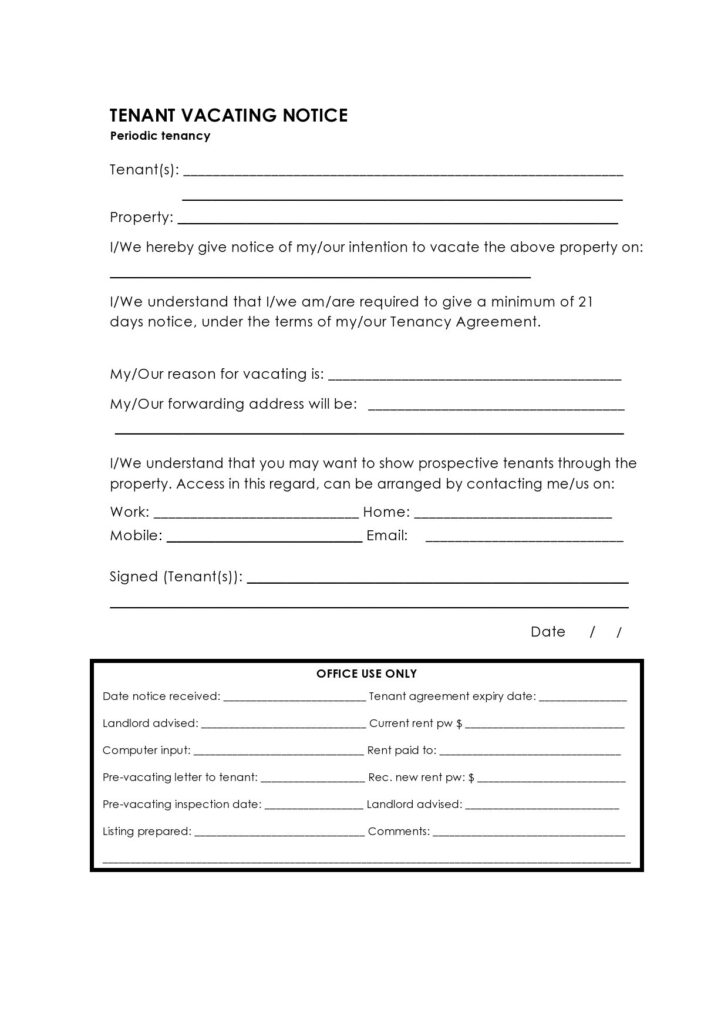 Free Printable Notice to Vacate Template