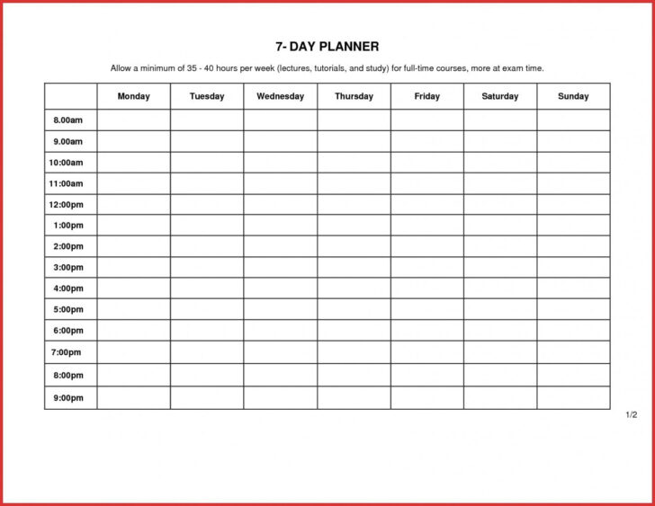 Fill In Blank 7 Day Printable Weekly Schedule Template