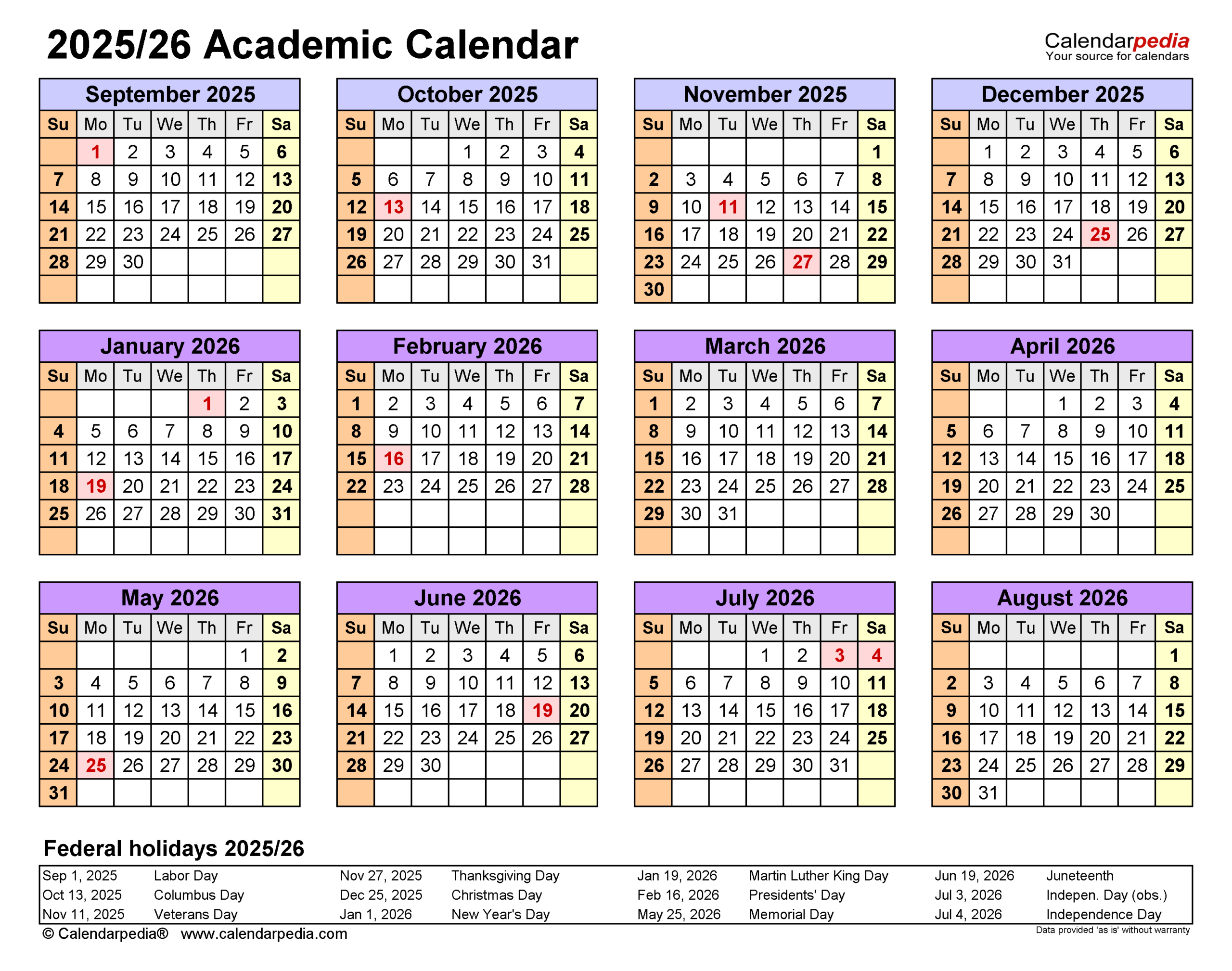 Academic Calendars 2025/2026 - Free Printable Excel Templates for Free Printable 2025 And 2026 Academic Calendar Template