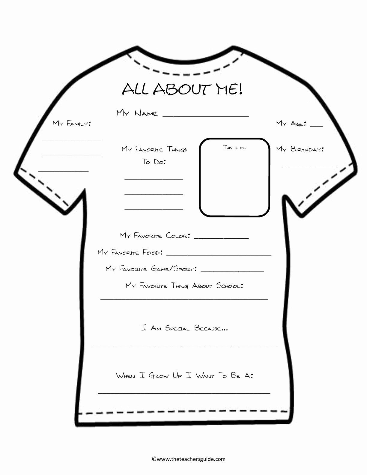 All About Me Printable Worksheet Lovely All About Me within Printable All About Me T-Shirt Template