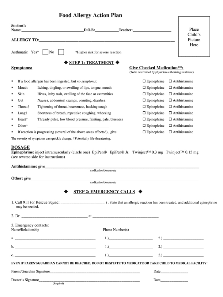 Printable Allergy Form Template