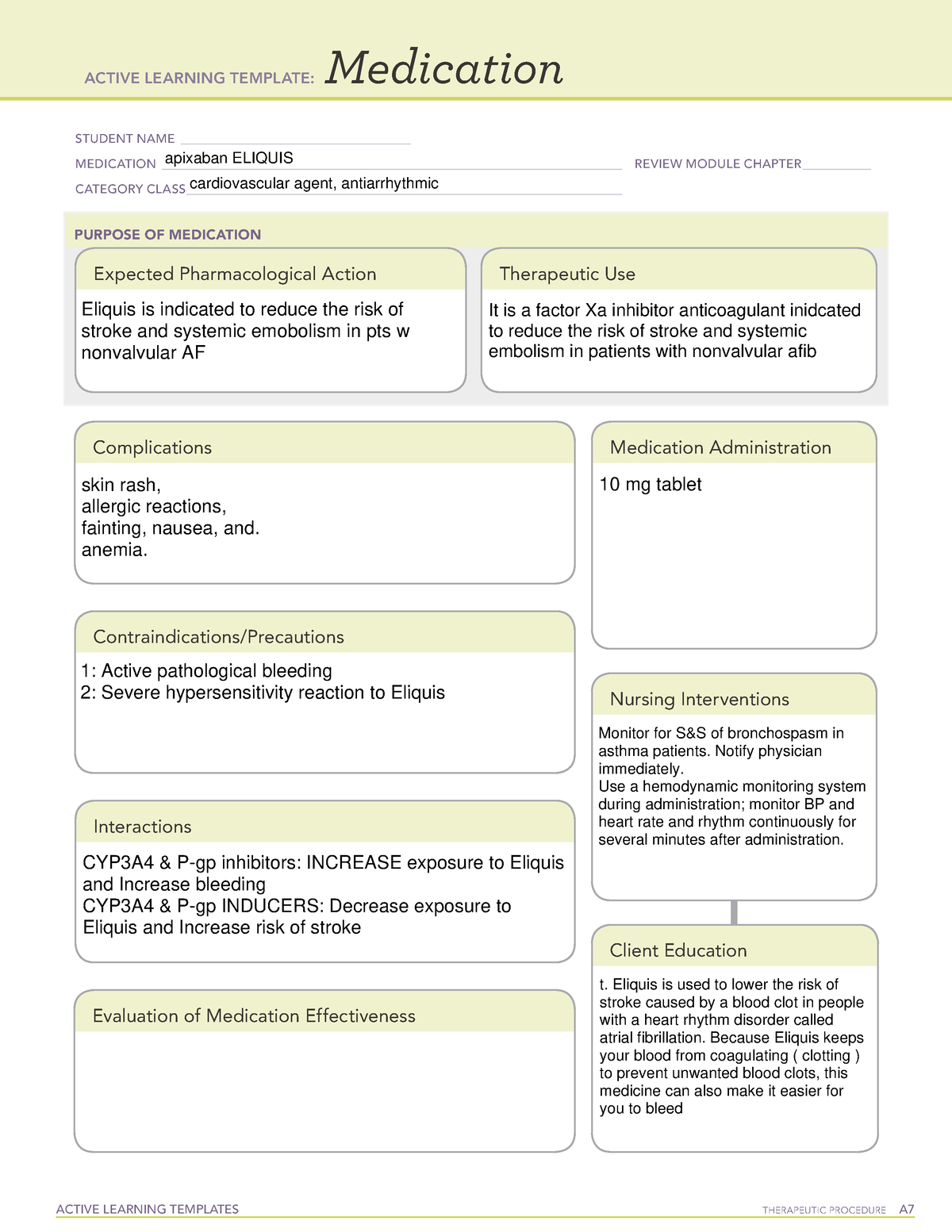 Ati Medication Template For Med List - Active Learning Templates intended for Printable Ati Medication Template