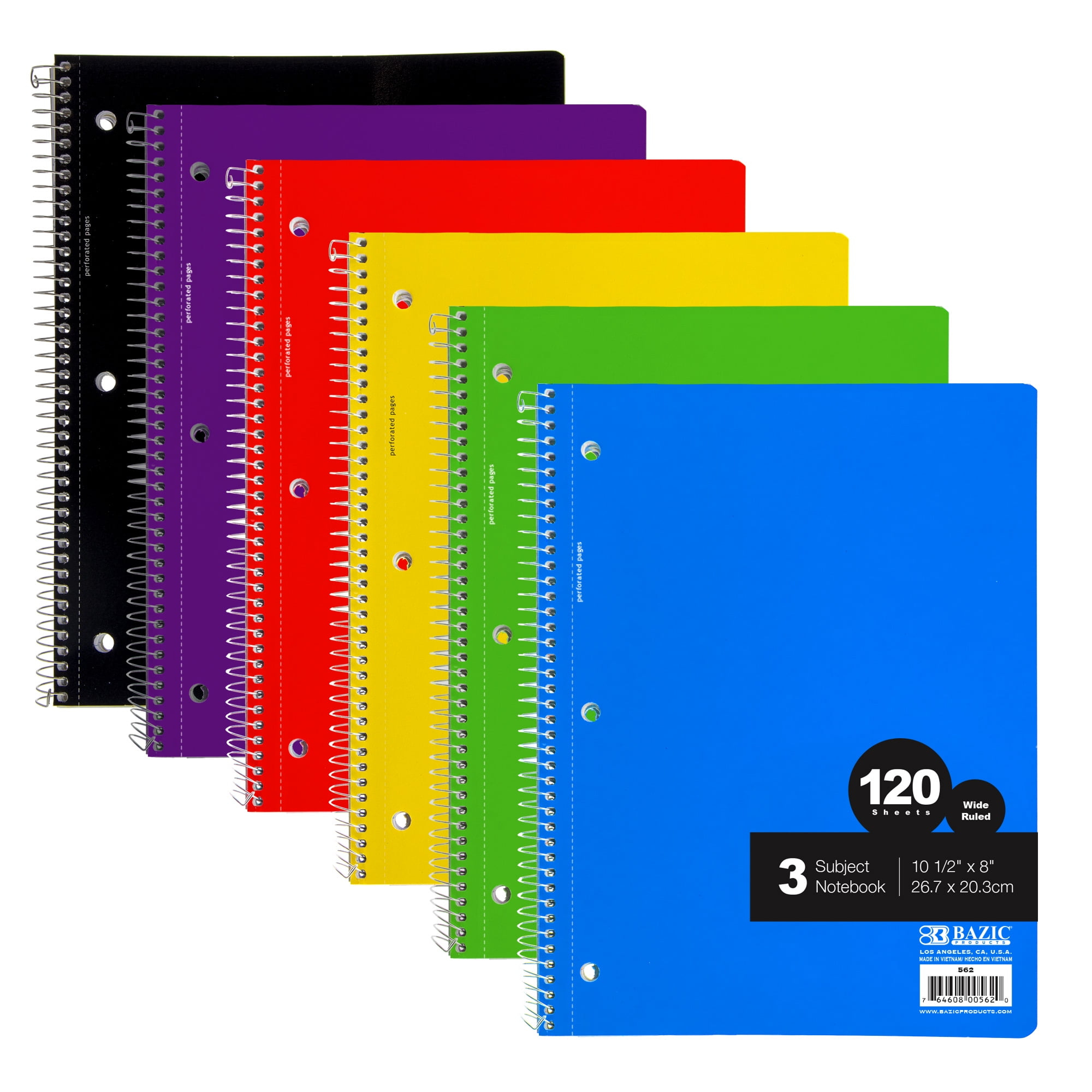 Bazic Wide Ruled 3 Subject Spiral Notebooks 120 Sheets, Assorted inside Free Printable Composition Lined 9.75x7.5 Paper Template