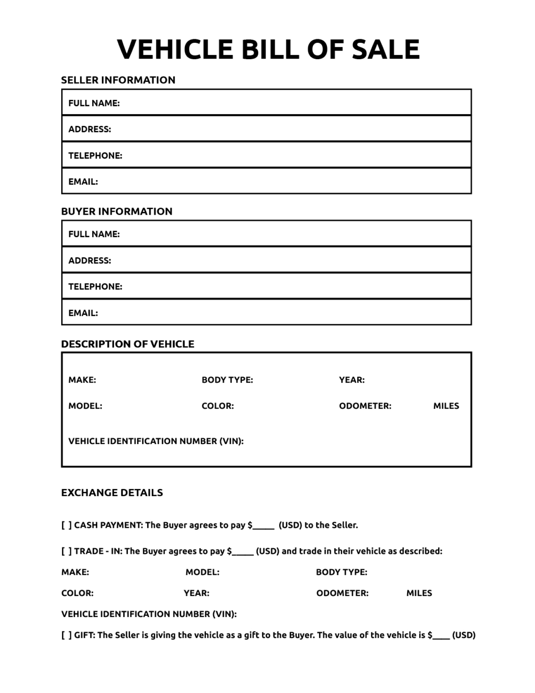 Bill Of Sale For Vehicle regarding Printable Car Bill Of Sale Template