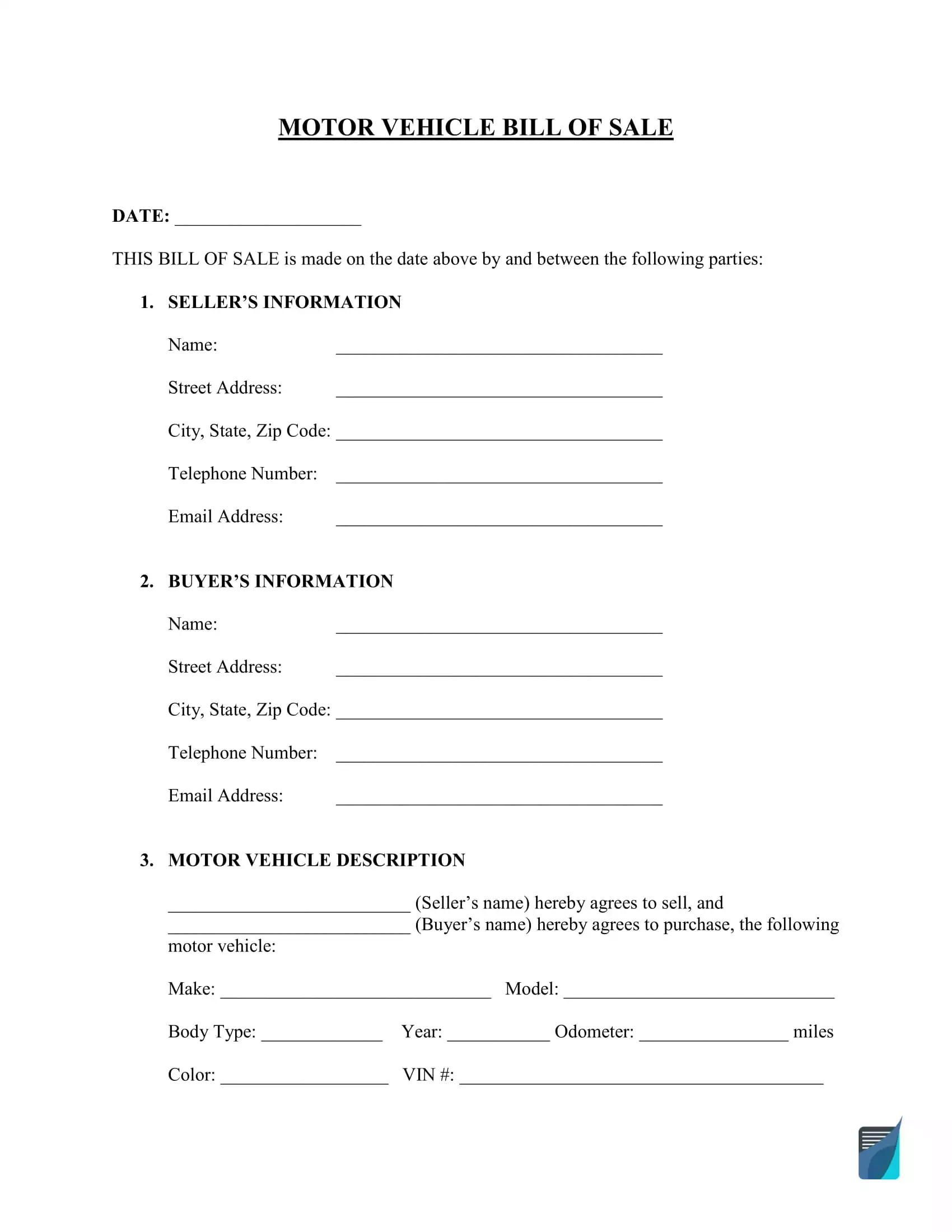 Bill Of Sale Template | Free Pdf And Word Forms in Printable Car Bill Of Sale Template