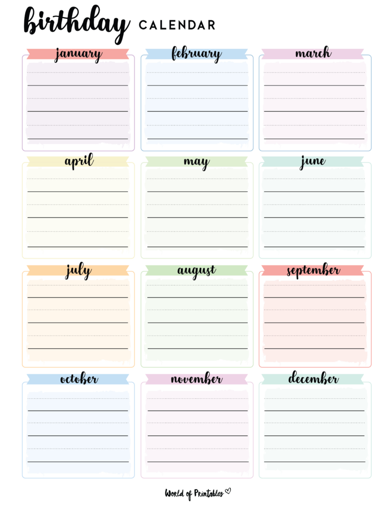 Birthday Calendars for Printable Birthday Calendar Template