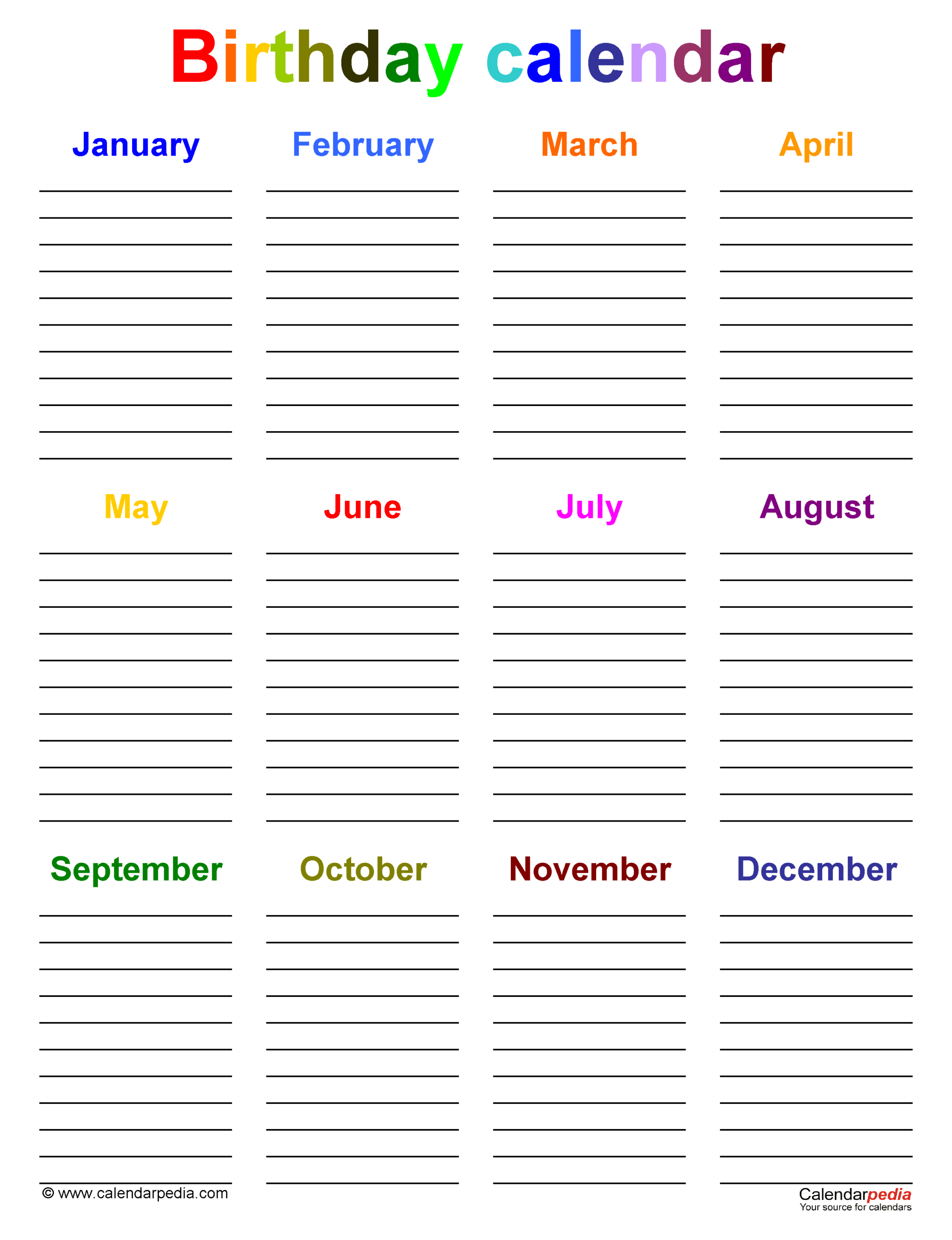 Birthday Calendars - Free Printable Pdf Templates with regard to Printable Birthday Calendar Template