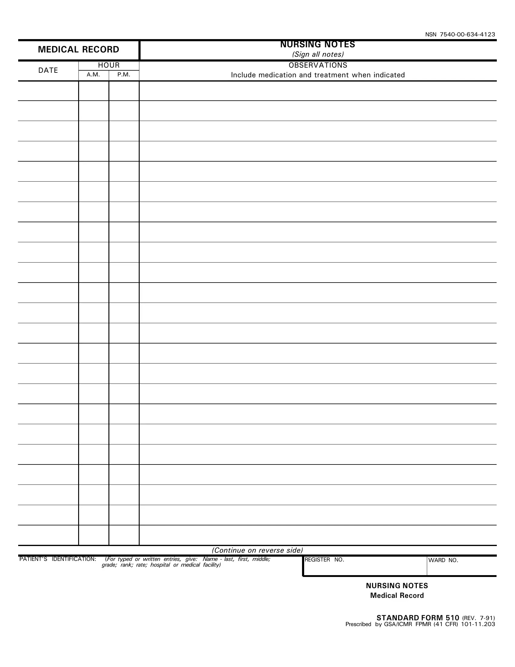 Blank Form Nursing Notes | Fill Out And Print Pdfs with regard to Printable Nurses Notes Template