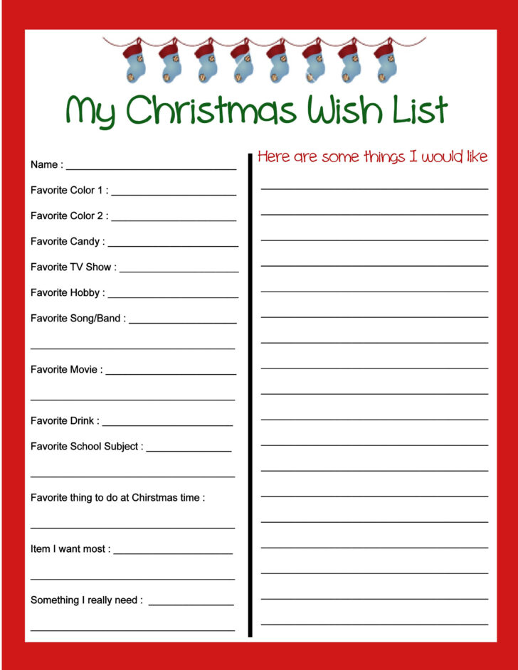 Christmas List Template Printable Free