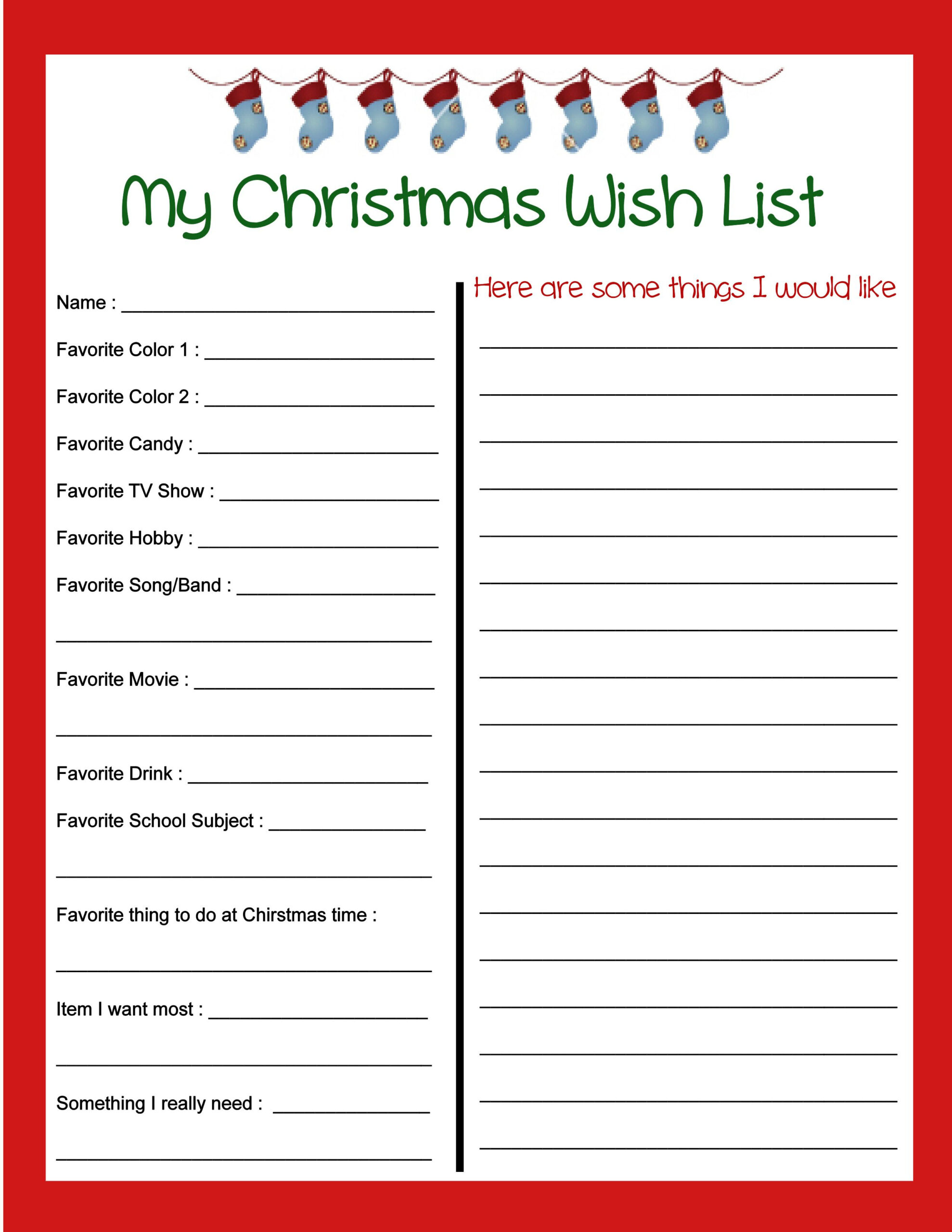 Christmas Printables throughout Christmas List Template Printable Free