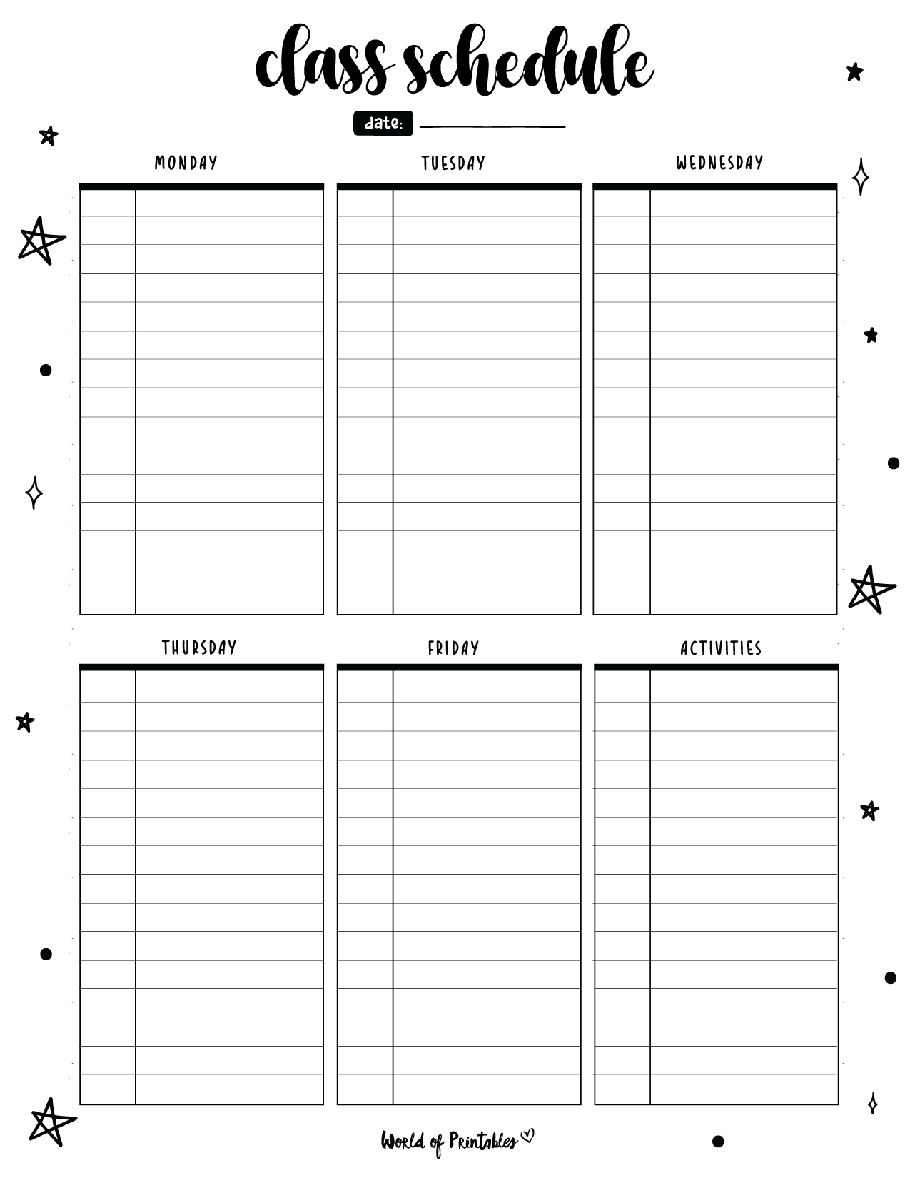 Class Schedule Template with regard to Printable Class Schedule Template