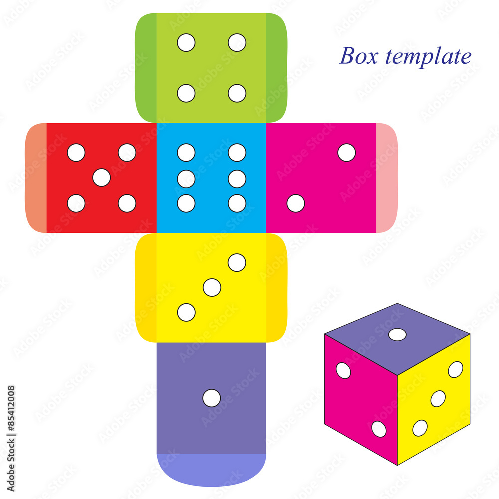 Colorful Dice, Box Template. Vector Illustration. Stock with Colourful Printable Dice Template