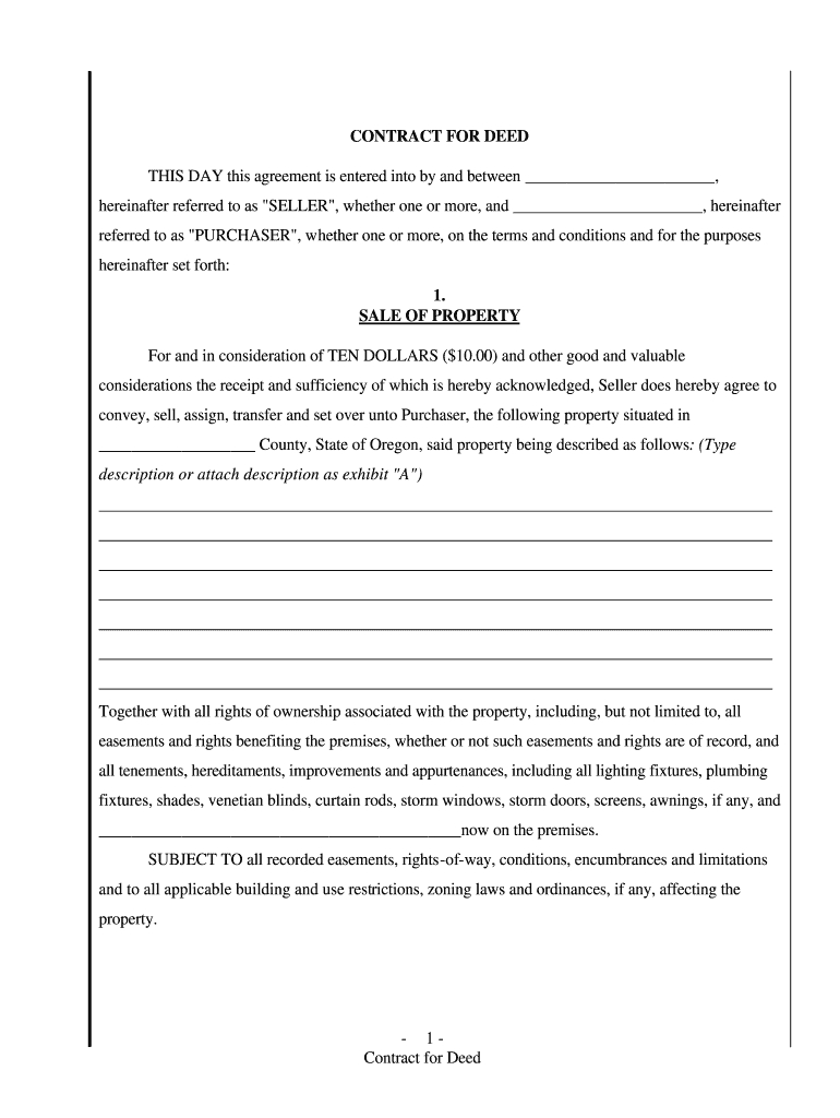 Contract For Deed Template - Fill Online, Printable, Fillable with Free Printable Contract for Deed Template