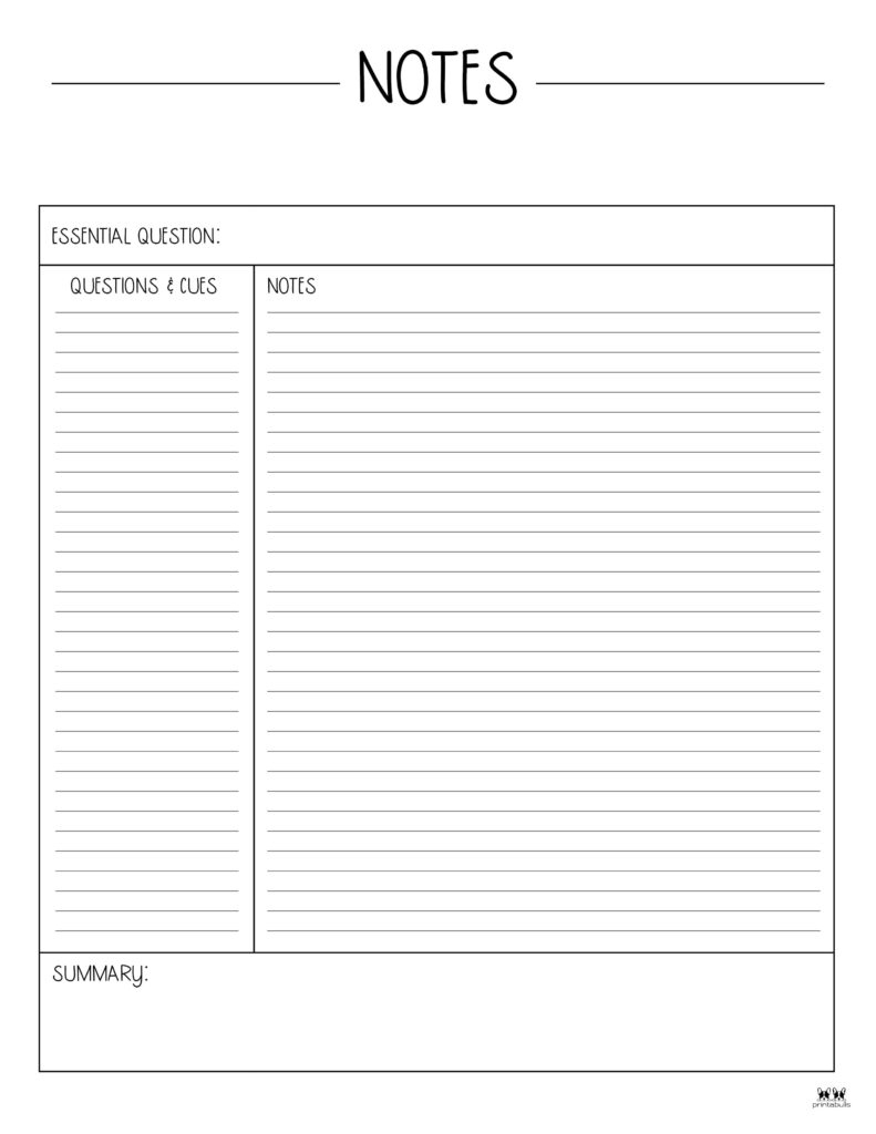 Cornell Notes Templates - 15 Free Printables | Printabulls for Note Taking Printable Templates