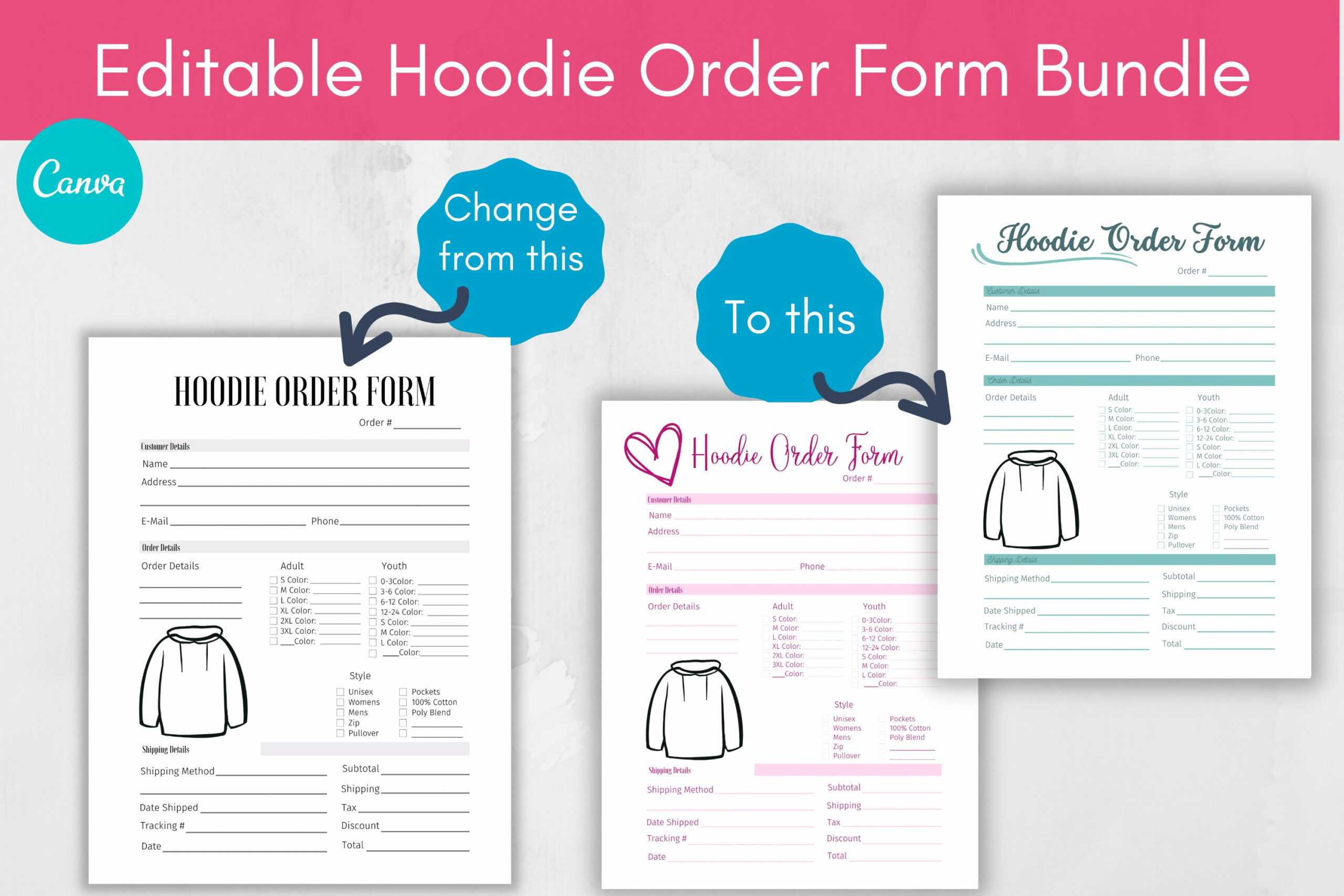 Custom Hoodie Order Form And Trackers Canva Template inside Custom Hoodie Sweatshirt Order Form Template Free Printable