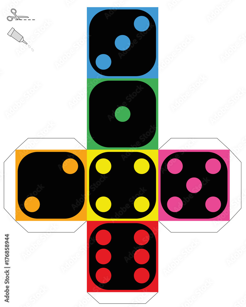 Dice Template - Construction Sheet Of A Colorful Cube To Make A within Colourful Printable Dice Template