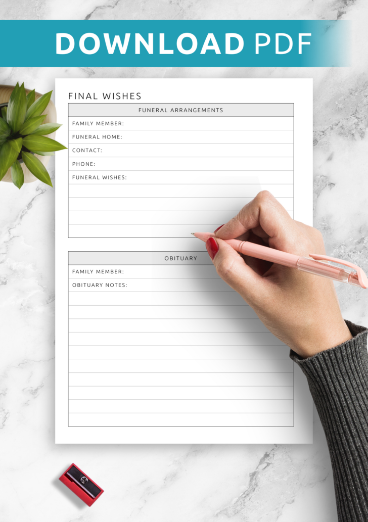 Printable Funeral Wishes Template