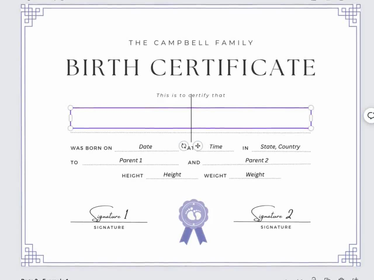 Editable Certificate Of Birth Certificate Template, Baby Certificate, Baby Gift, Baby Keepsake, Editable Canva Template - Digital Download pertaining to Printable Birth Certificate Template