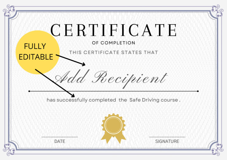 Printable Defensive Driving Certificate Template