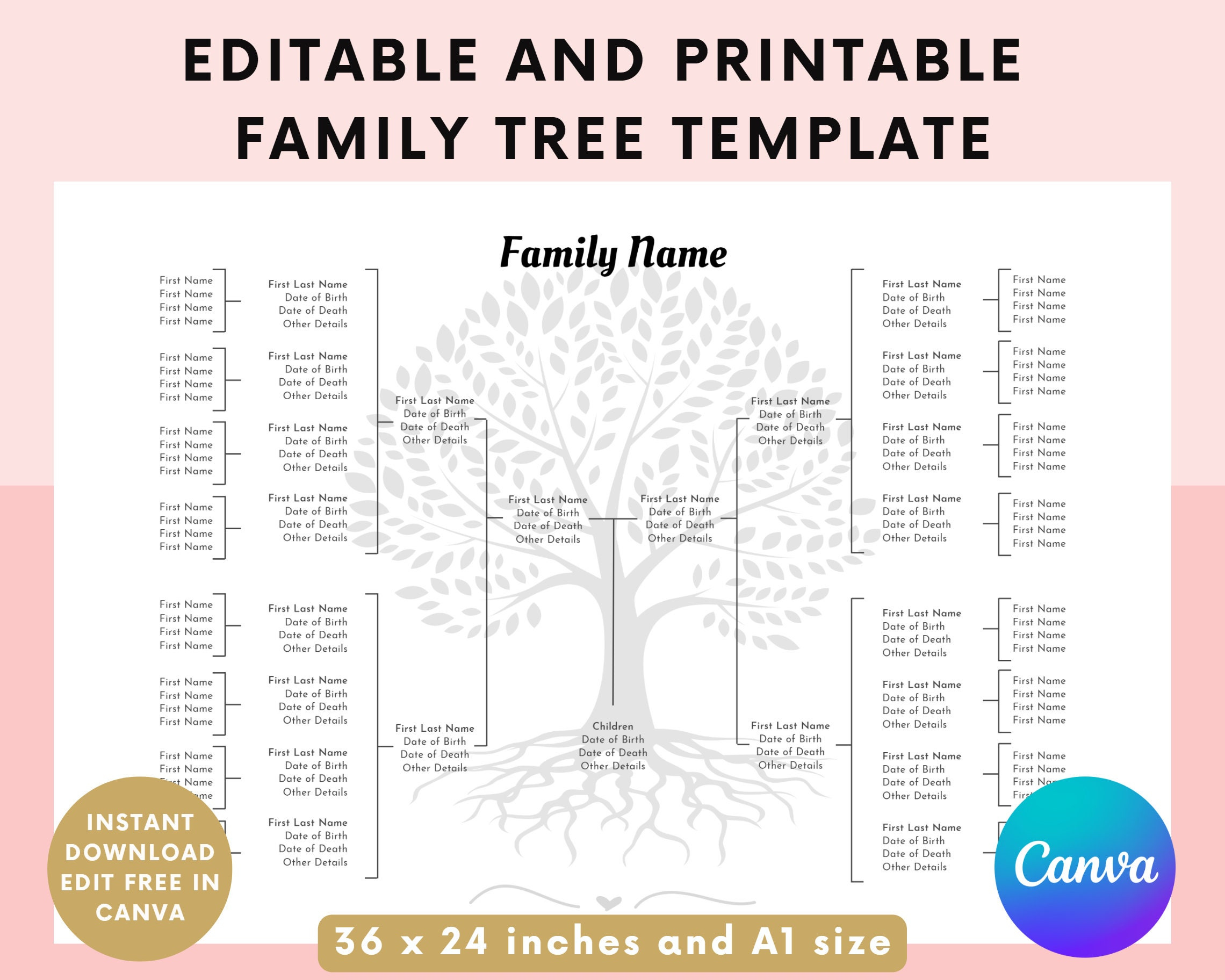 Editable Family Tree Template Family Tree Chart Printable 5 with regard to Free Printable Family Tree Template