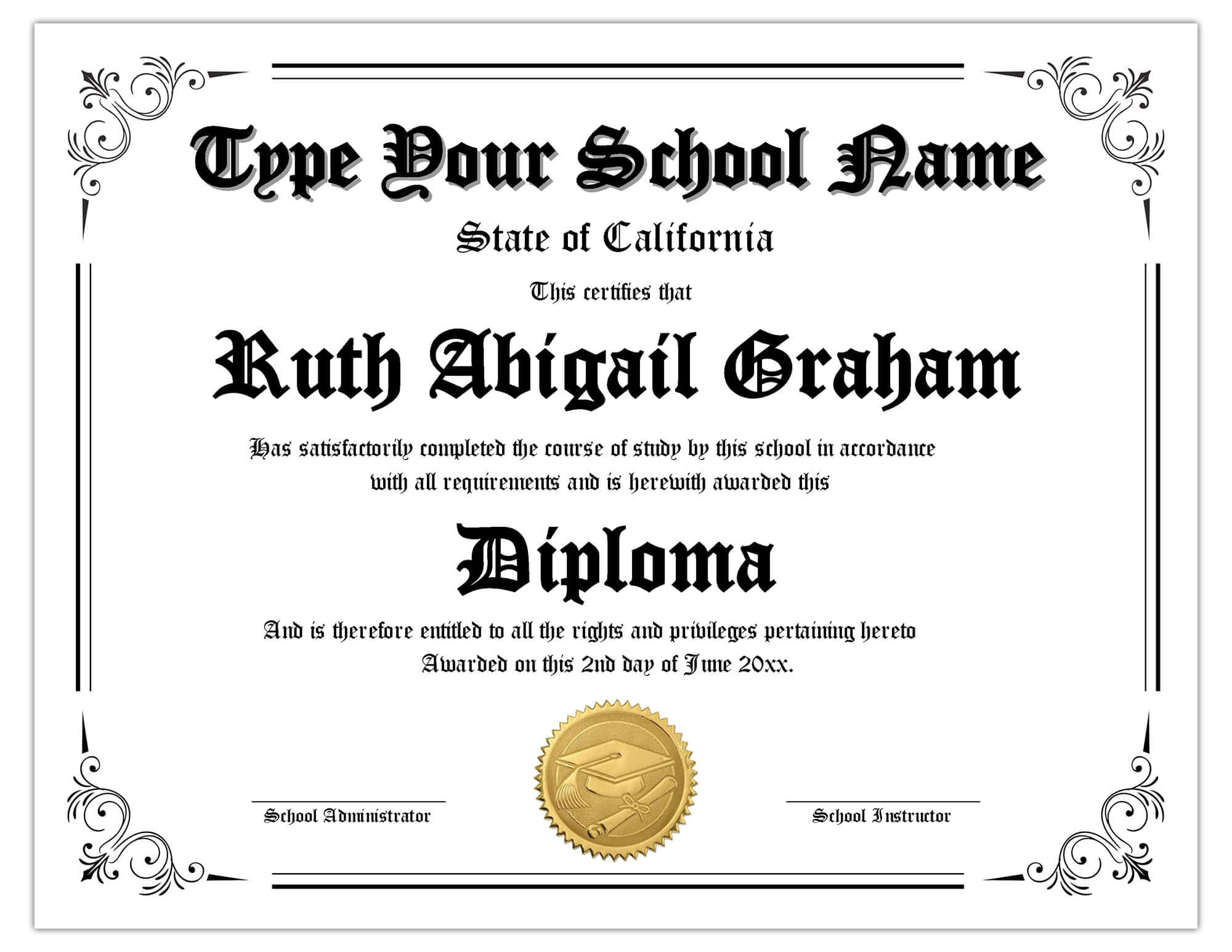 Editable High School Diploma, Printable Homeschool Diploma inside Free Printable High School Diploma Template with Seal