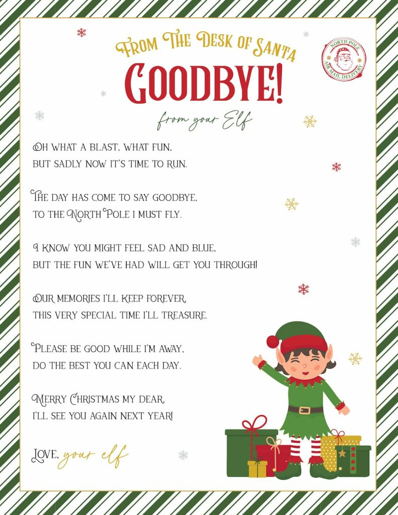 Elf On The Shelf Arrival And Goodbye Letters, Free Printable Set with regard to Free Printable Elf On Shelf Letter Template