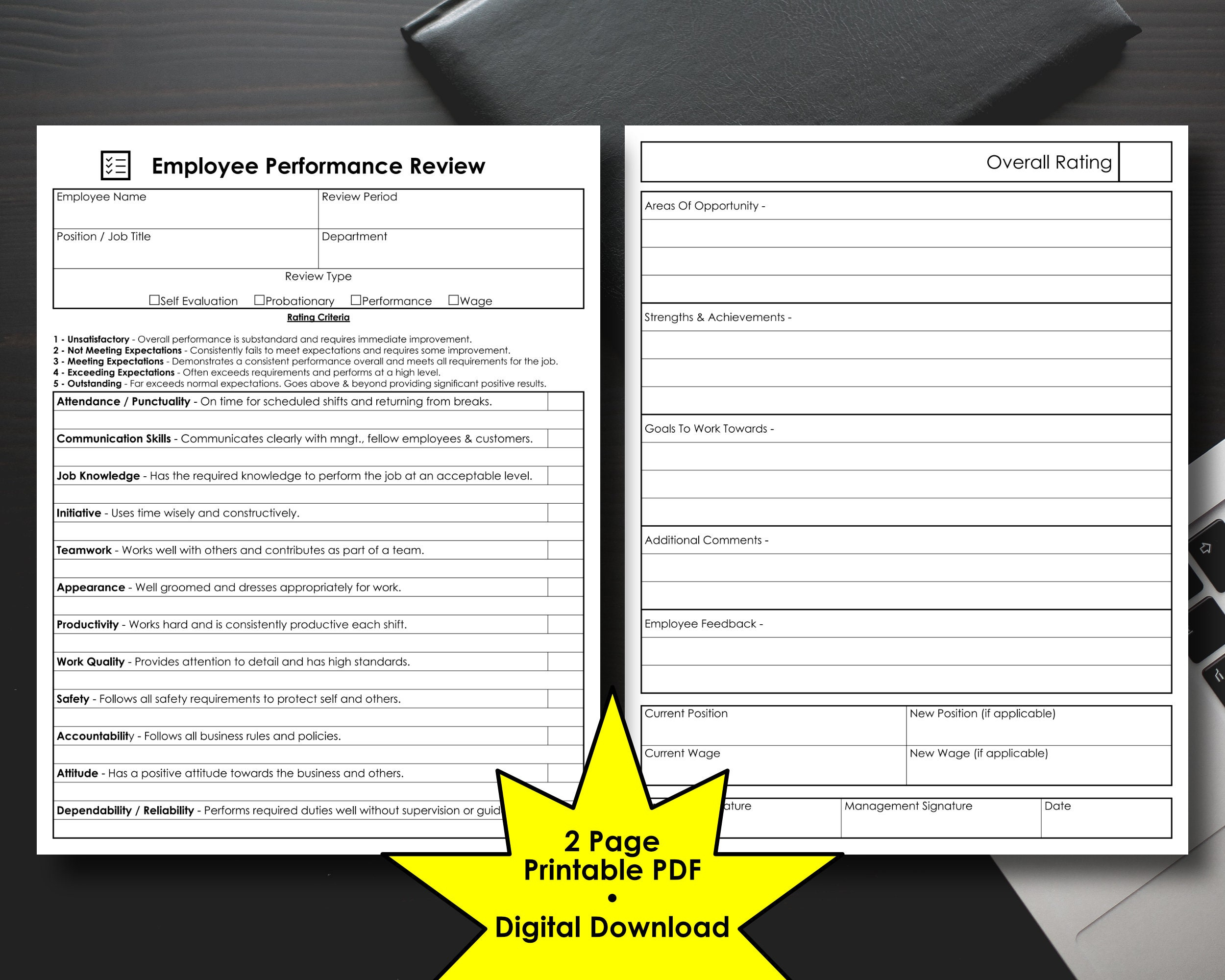 Employee Performance Review Form Employee Evaluation Form Deluxe 2 throughout Printable Employee Review Template