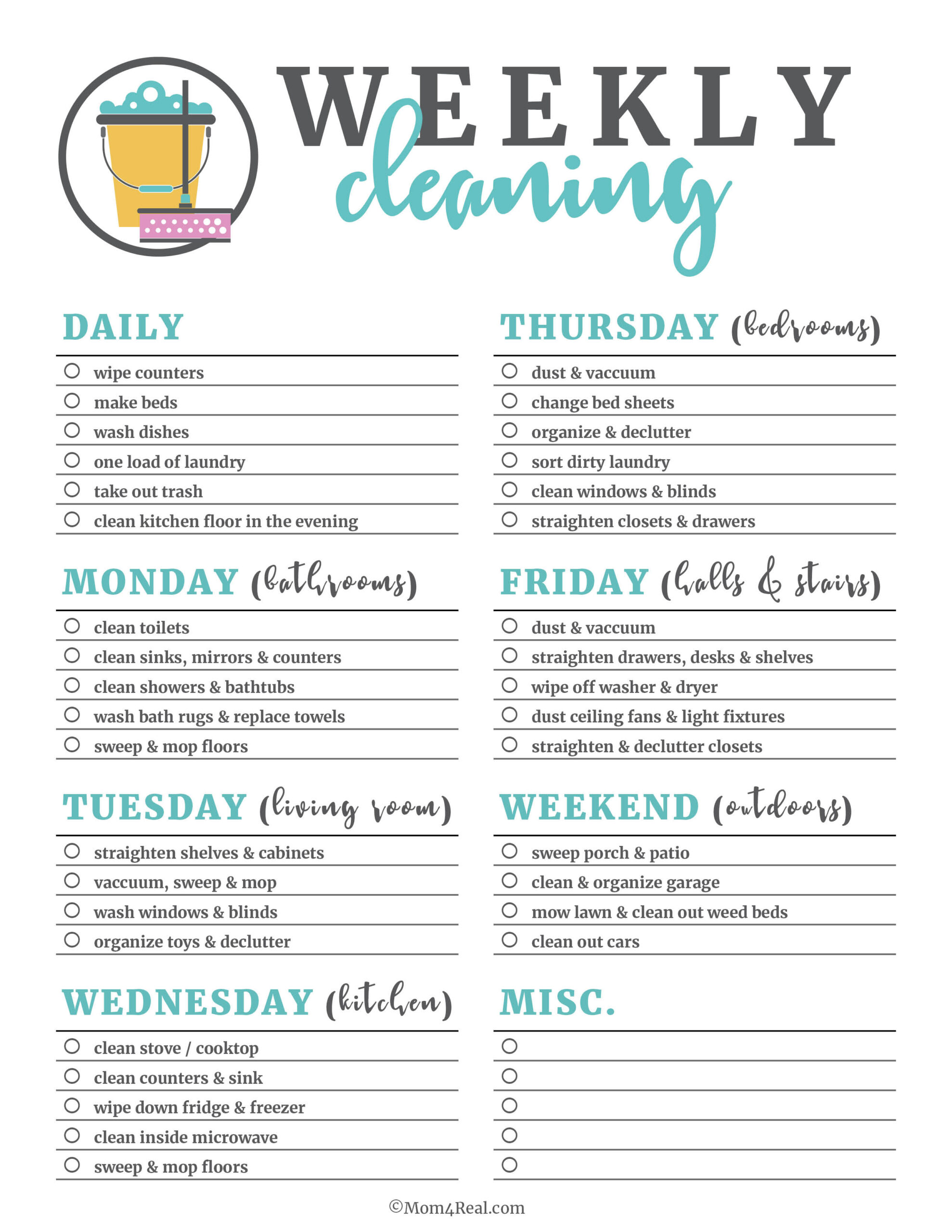 🧹 Printable Cleaning Checklists: Daily, Weekly &amp;amp; Monthly Tasks! within Printable House Cleaning Schedule Template