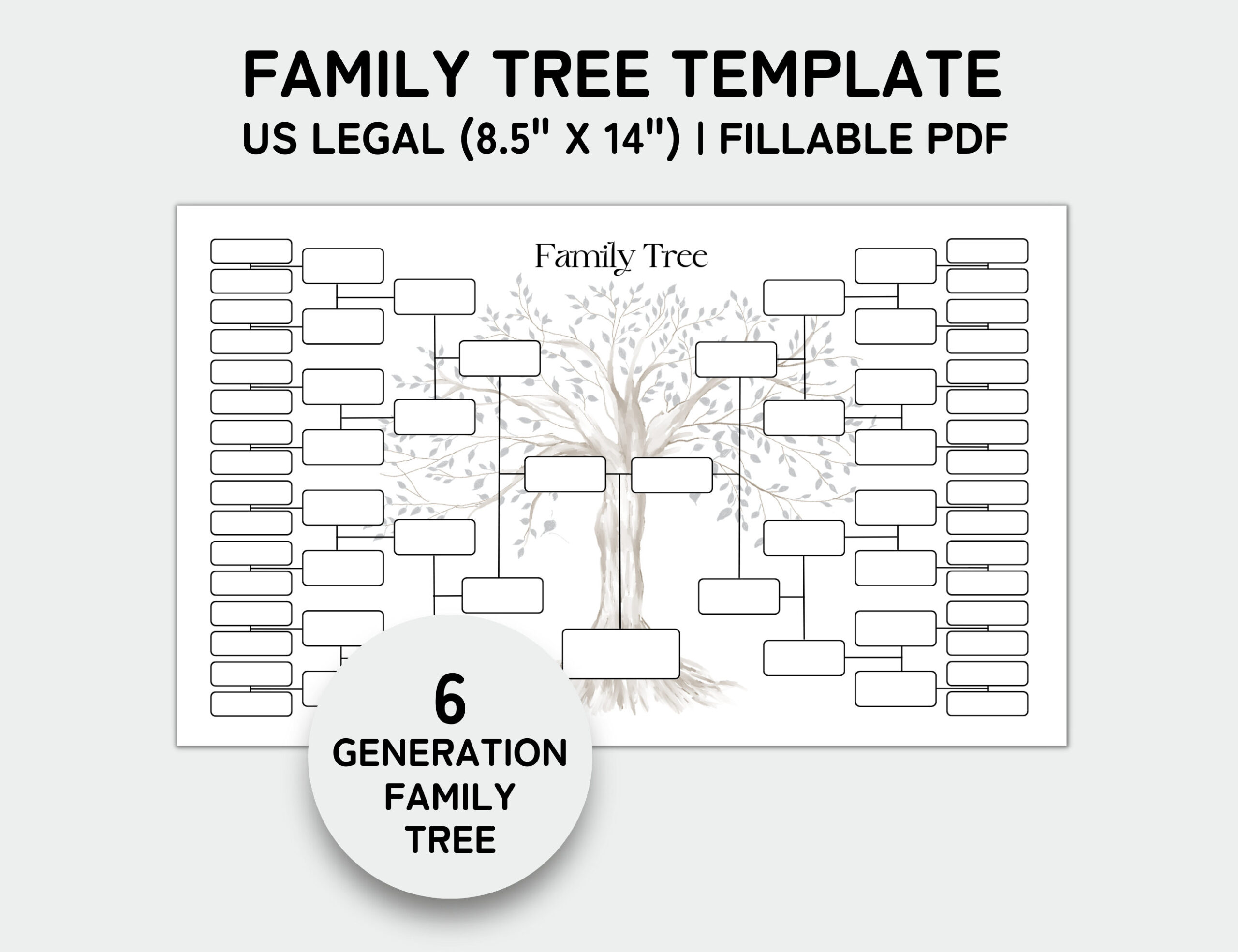 Family Tree Template 6 Generation, Family Tree Chart, Printable with Printable Family Tree Template