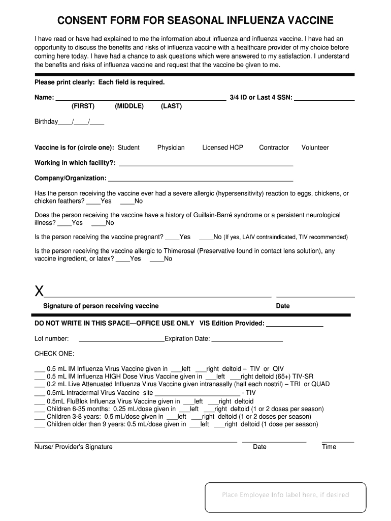 Flu Vaccine Form Pdf - Fill Online, Printable, Fillable, Blank within Printable Flu Vaccine Consent Form Template