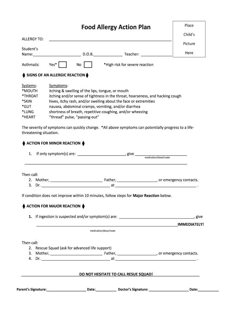 Food Allergy Form Template Word: Fill Out &amp;amp; Sign Online | Dochub in Printable Allergy Form Template