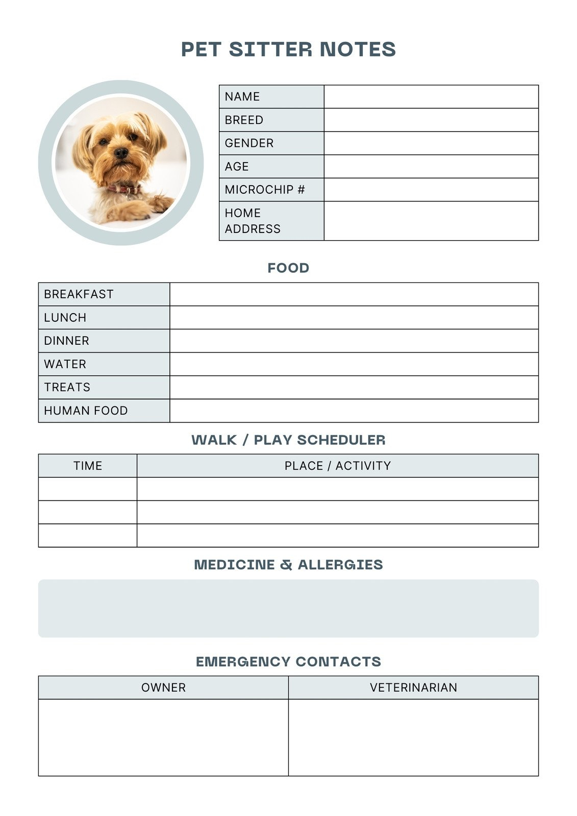 Free And Customizable Pet Templates in Printable Pet Sitting Template